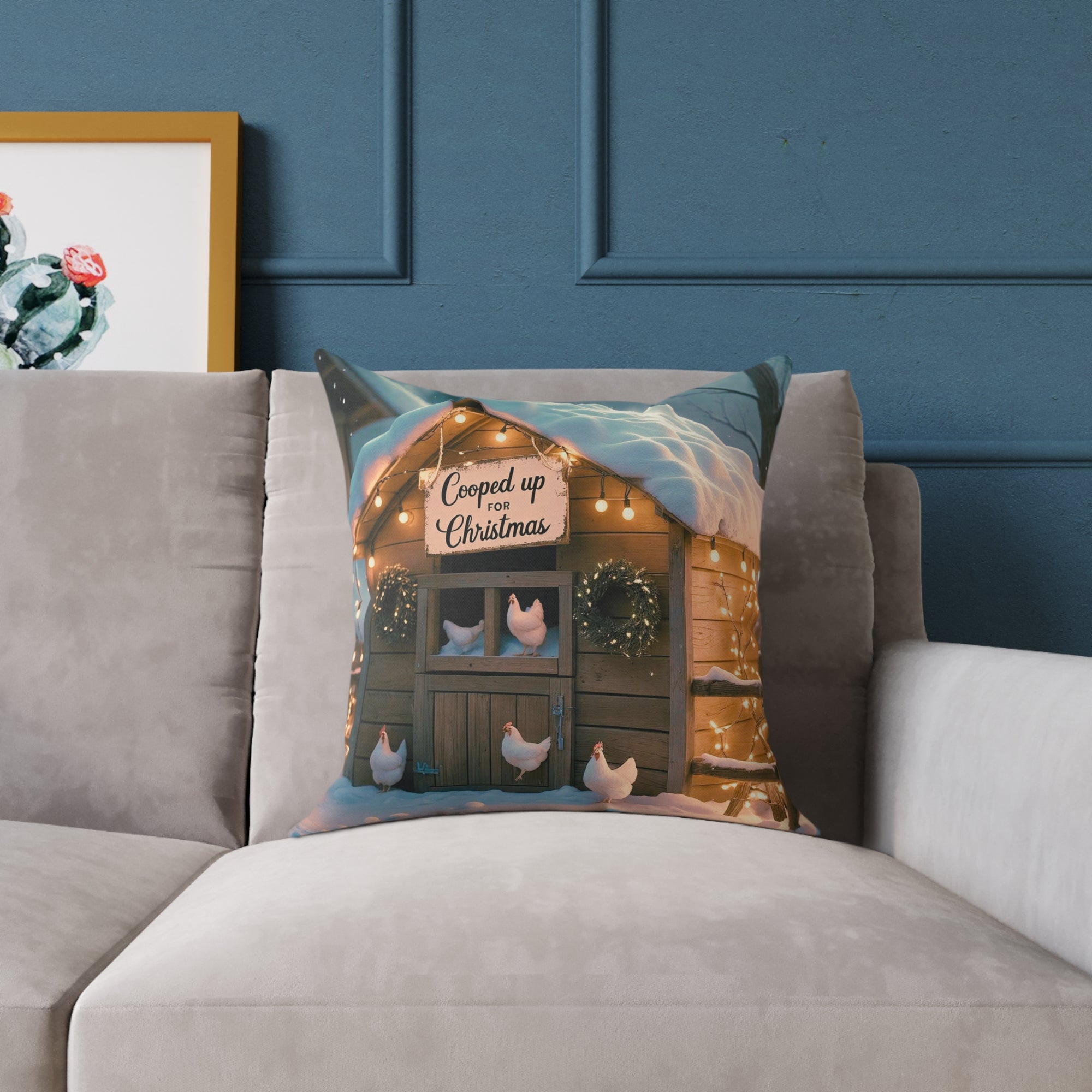Cooped Up for Christmas Chicken Pillow Cover – Farmhouse Holiday Decor – Gift for Chicken Lovers Cozy Christmas Square Throw Pillow, Holiday Home Decor, Farmhouse Cushion, Winter Decoration, Perfect Gift for Christmas