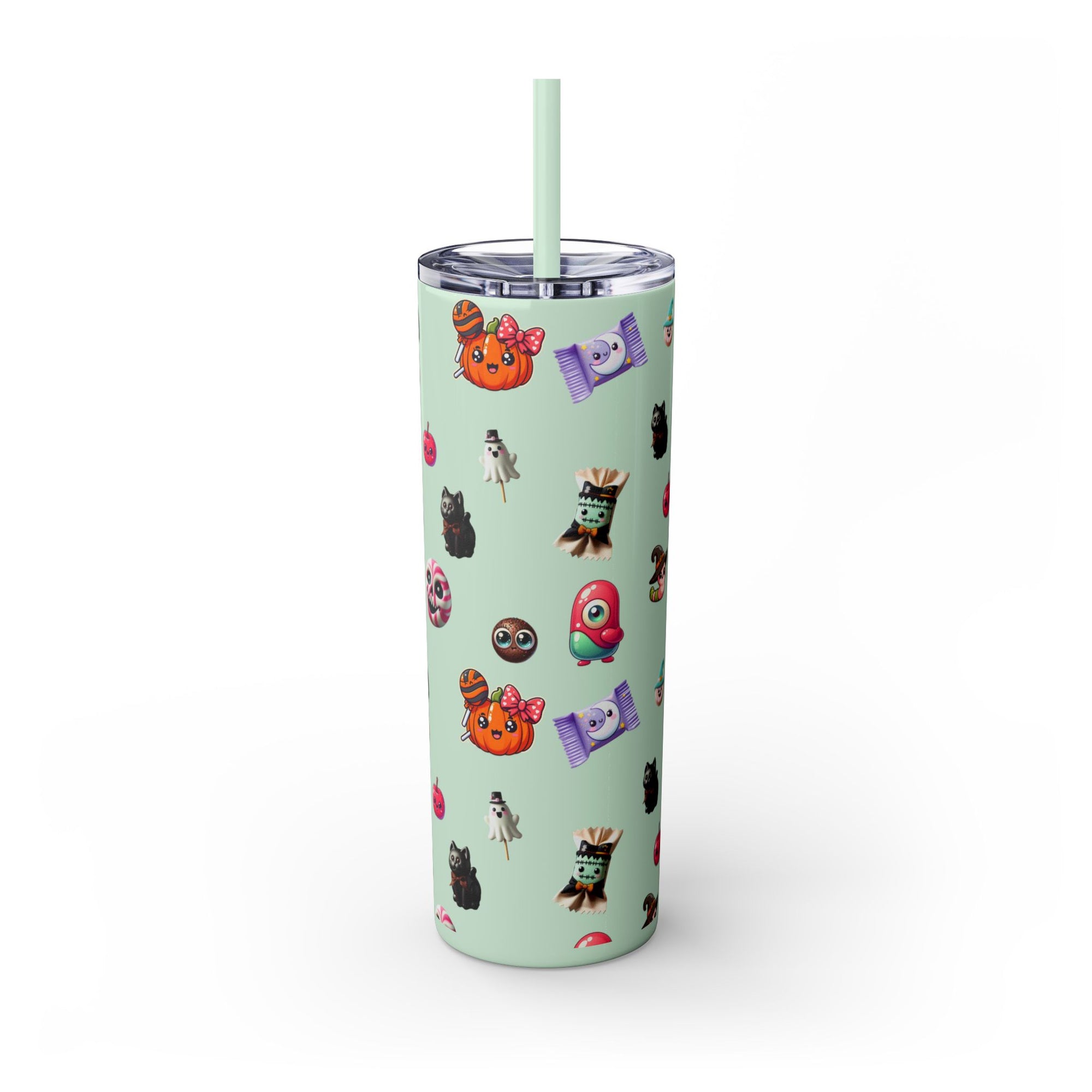 Playful Halloween Skinny Tumbler with Straw, 20oz | Cute Fall Drinkware, Halloween Mug, Party Favor, Gift for Her, Seasonal Decor