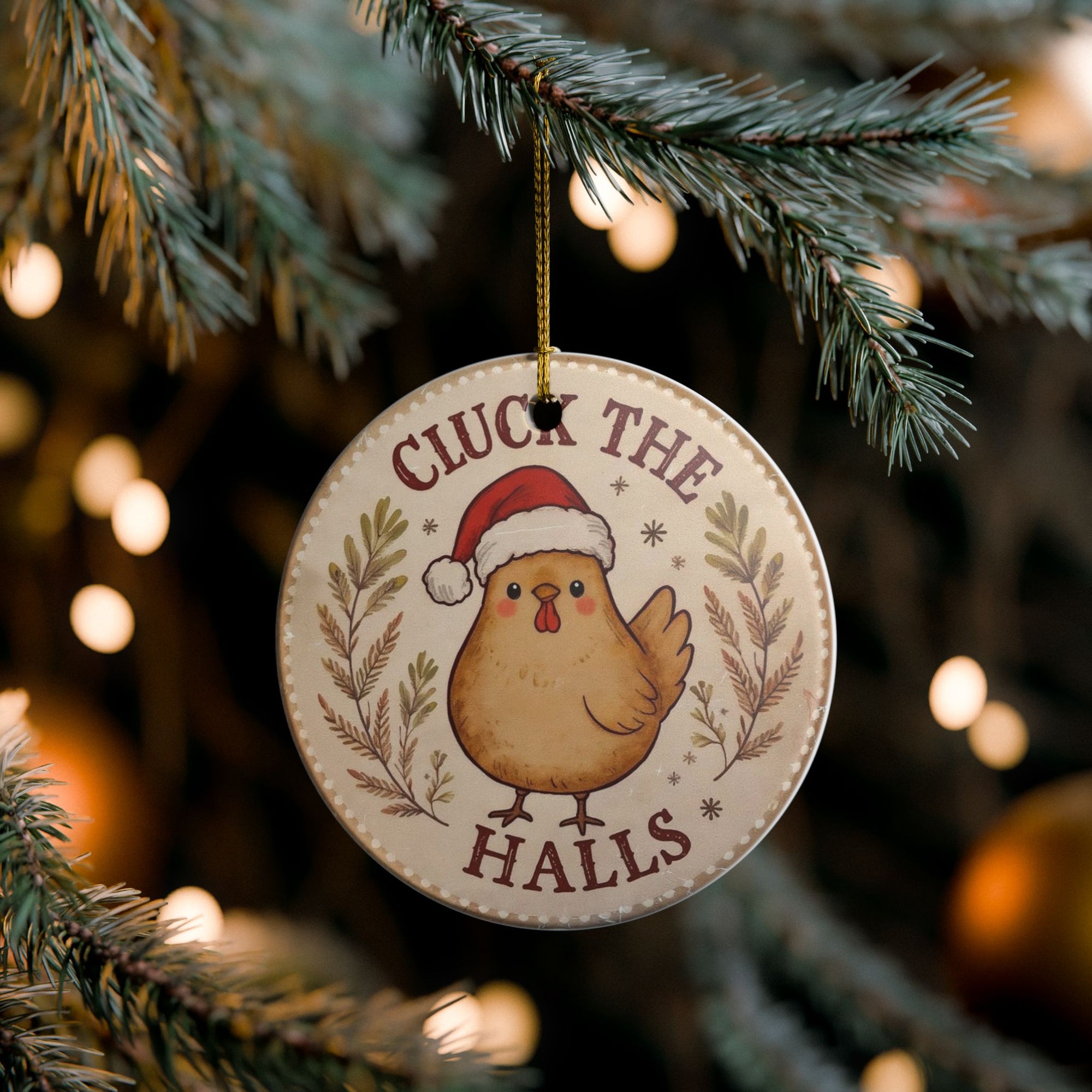 Cluck The Halls Festive Ceramic Ornament, Holiday Decor, Christmas Gift, Handmade Decoration, Cute Chicken Design, Seasonal Home Accent