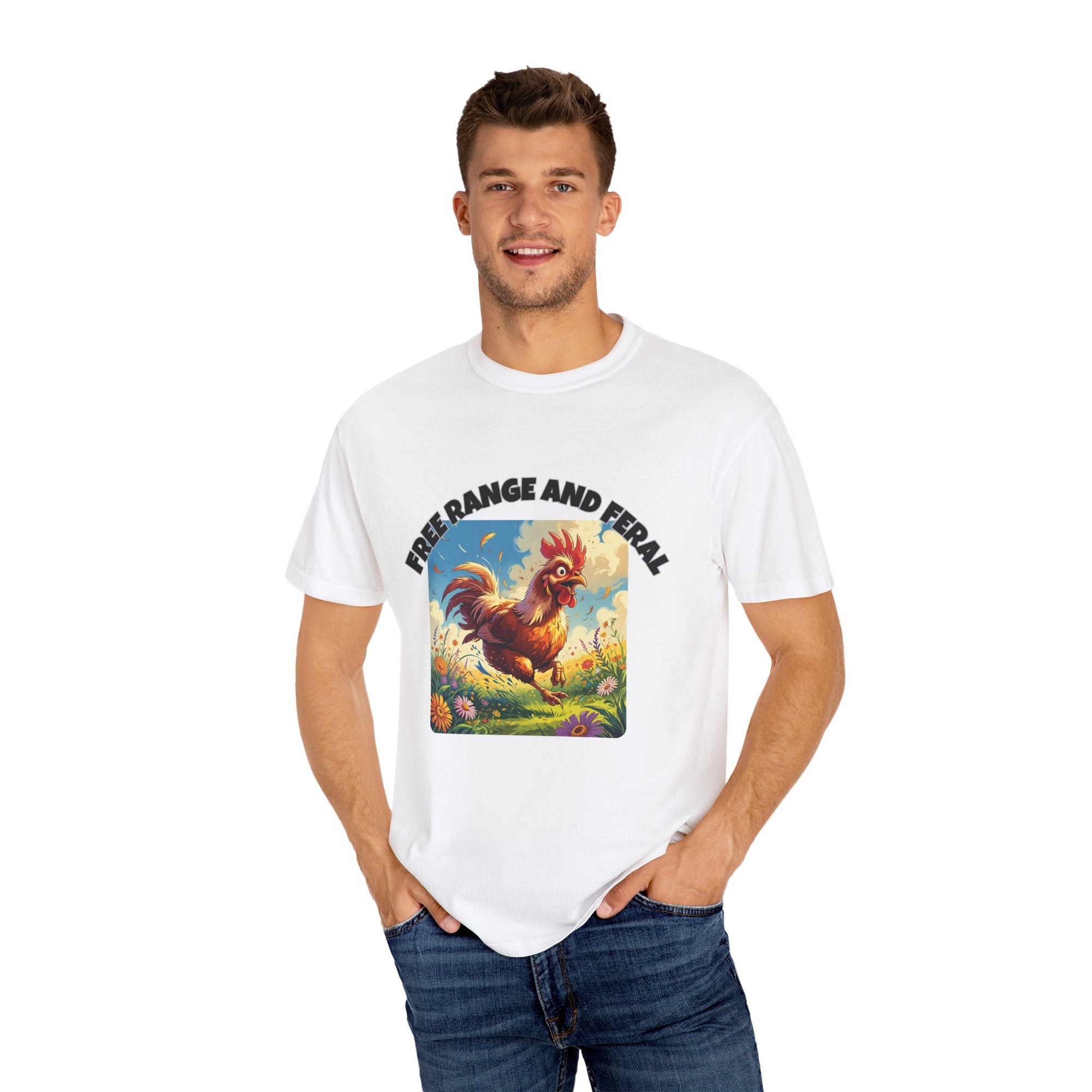 Free Range and Ferel Funny Rooster T-Shirt, Farm Life Tee, Animal Lover Gift, Casual Wear, Free Range and Feral Apparel