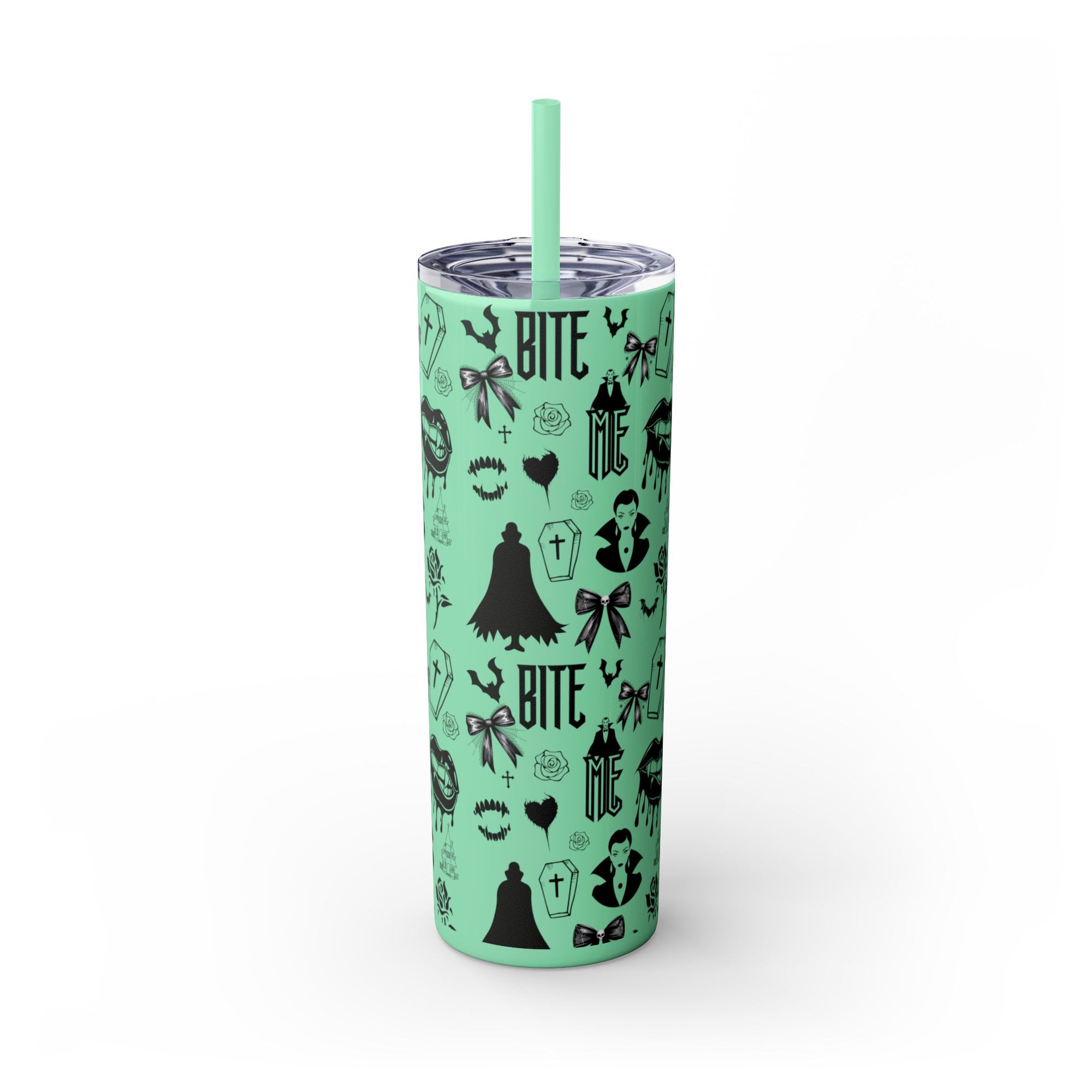 Gothic Skinny Tumbler, Perfect for Halloween, Unique Gift for Spooky Season, Cute Vampire Design, Ideal for Parties, Drinkware