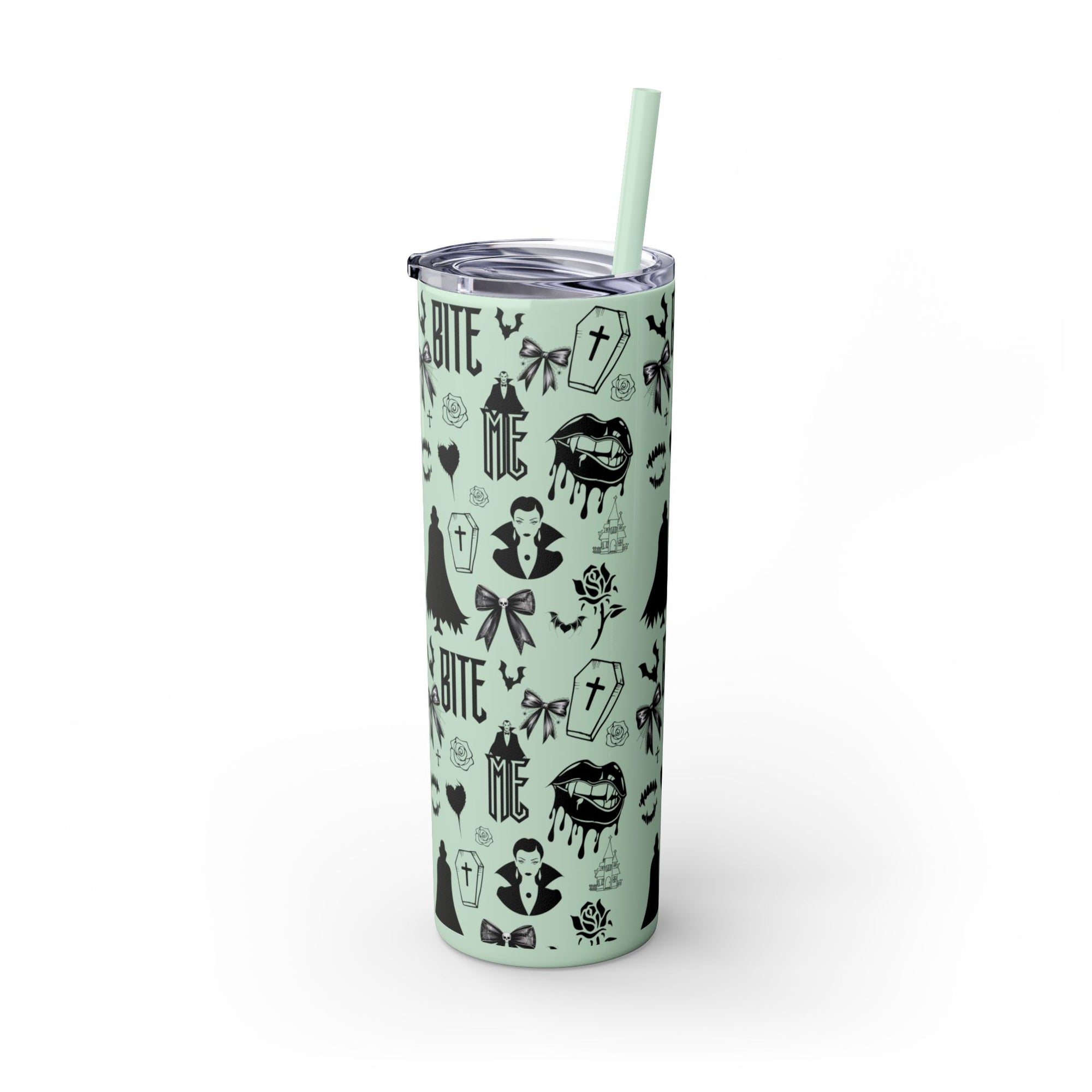 Gothic Skinny Tumbler, Perfect for Halloween, Unique Gift for Spooky Season, Cute Vampire Design, Ideal for Parties, Drinkware