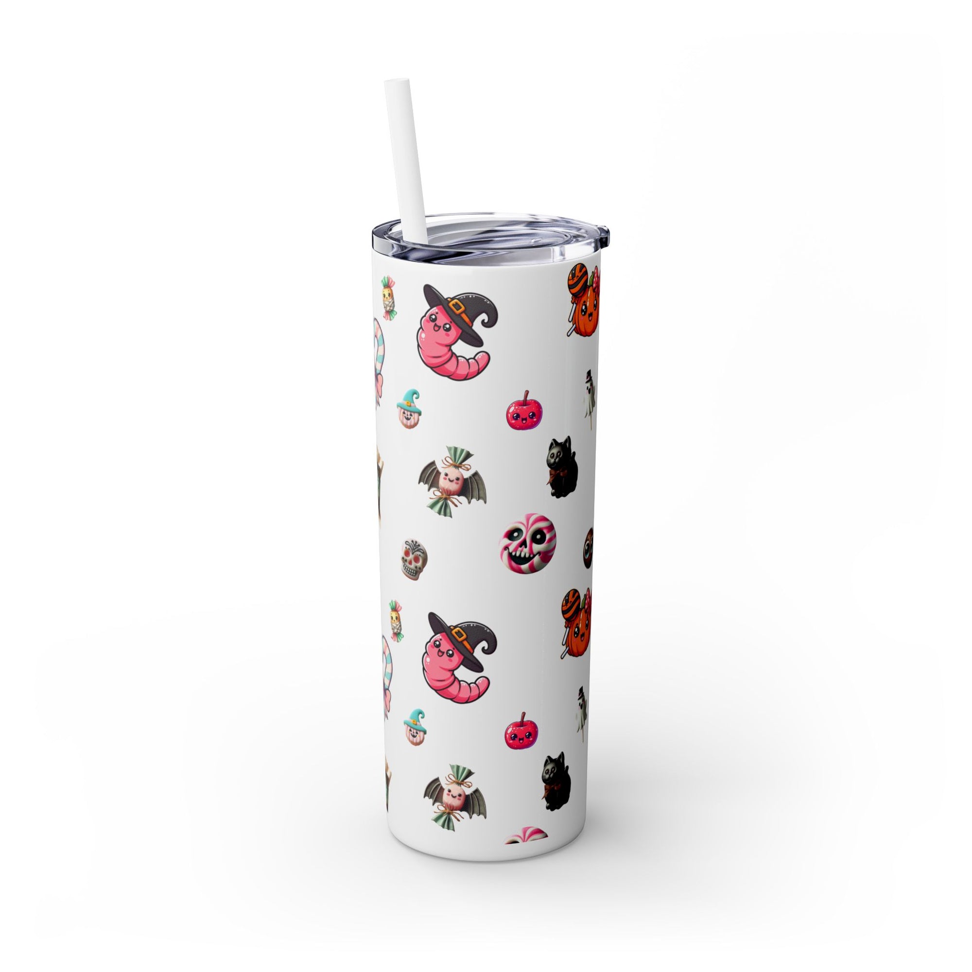 Playful Halloween Skinny Tumbler with Straw, 20oz | Cute Fall Drinkware, Halloween Mug, Party Favor, Gift for Her, Seasonal Decor