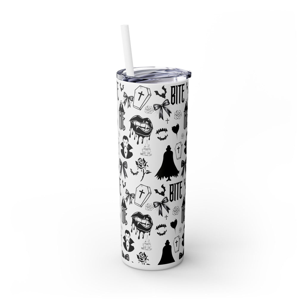 Gothic Skinny Tumbler, Perfect for Halloween, Unique Gift for Spooky Season, Cute Vampire Design, Ideal for Parties, Drinkware