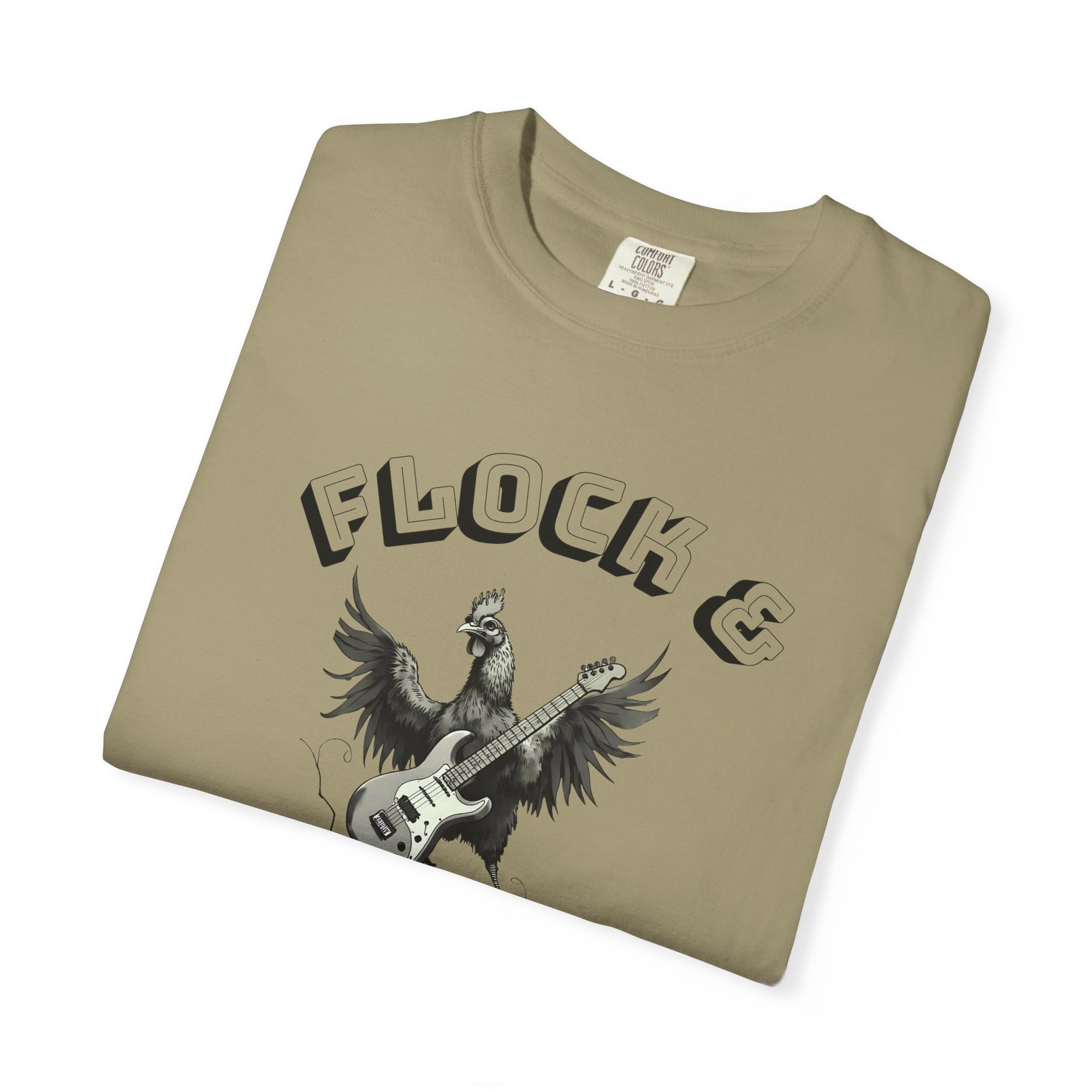 Flock & Roll Chicken T-Shirt – Funny Rock and Roll Graphic Tee – Chicken Lover Shirt – Farmhouse Country Gift – Backyard Poultry Humor