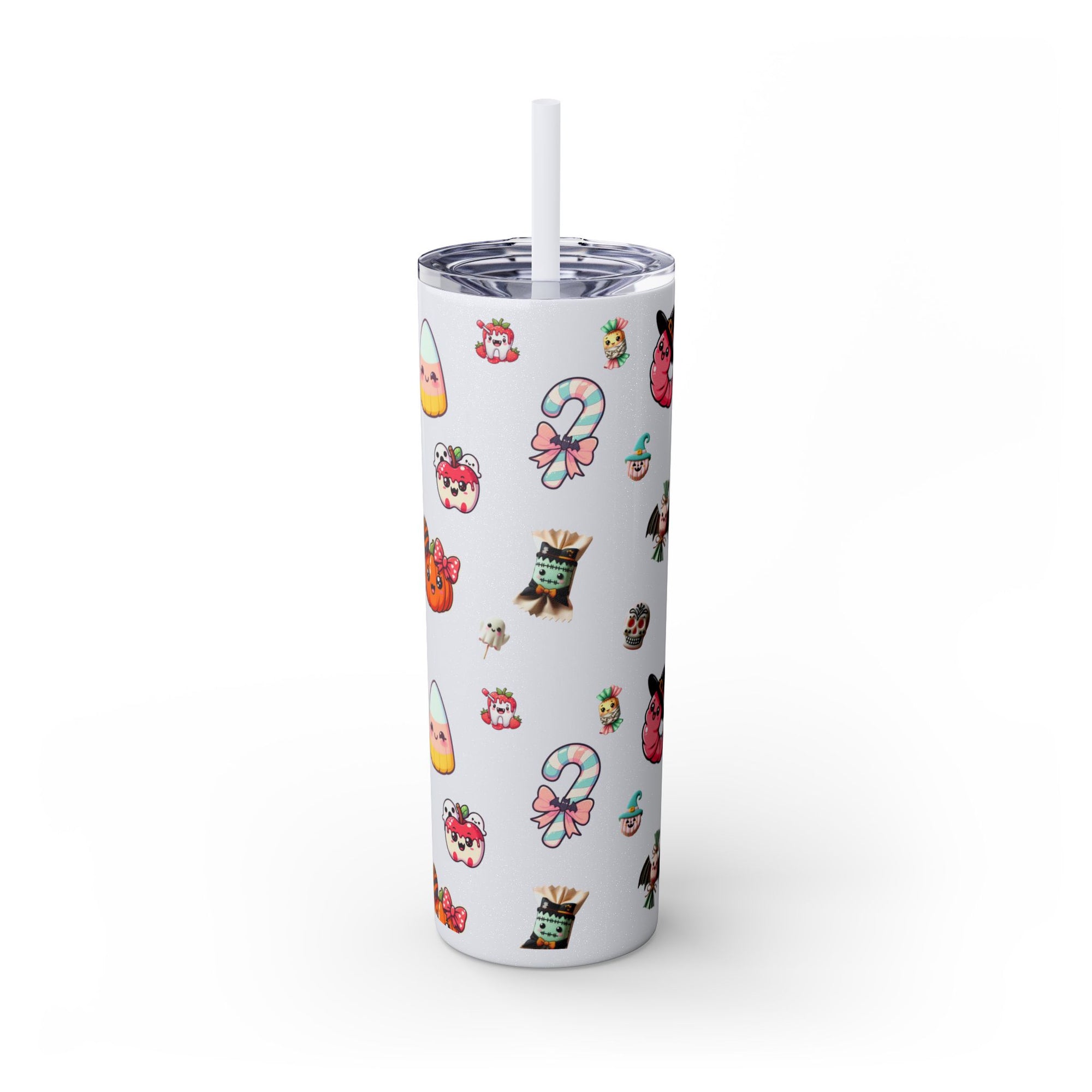 Playful Halloween Skinny Tumbler with Straw, 20oz | Cute Fall Drinkware, Halloween Mug, Party Favor, Gift for Her, Seasonal Decor