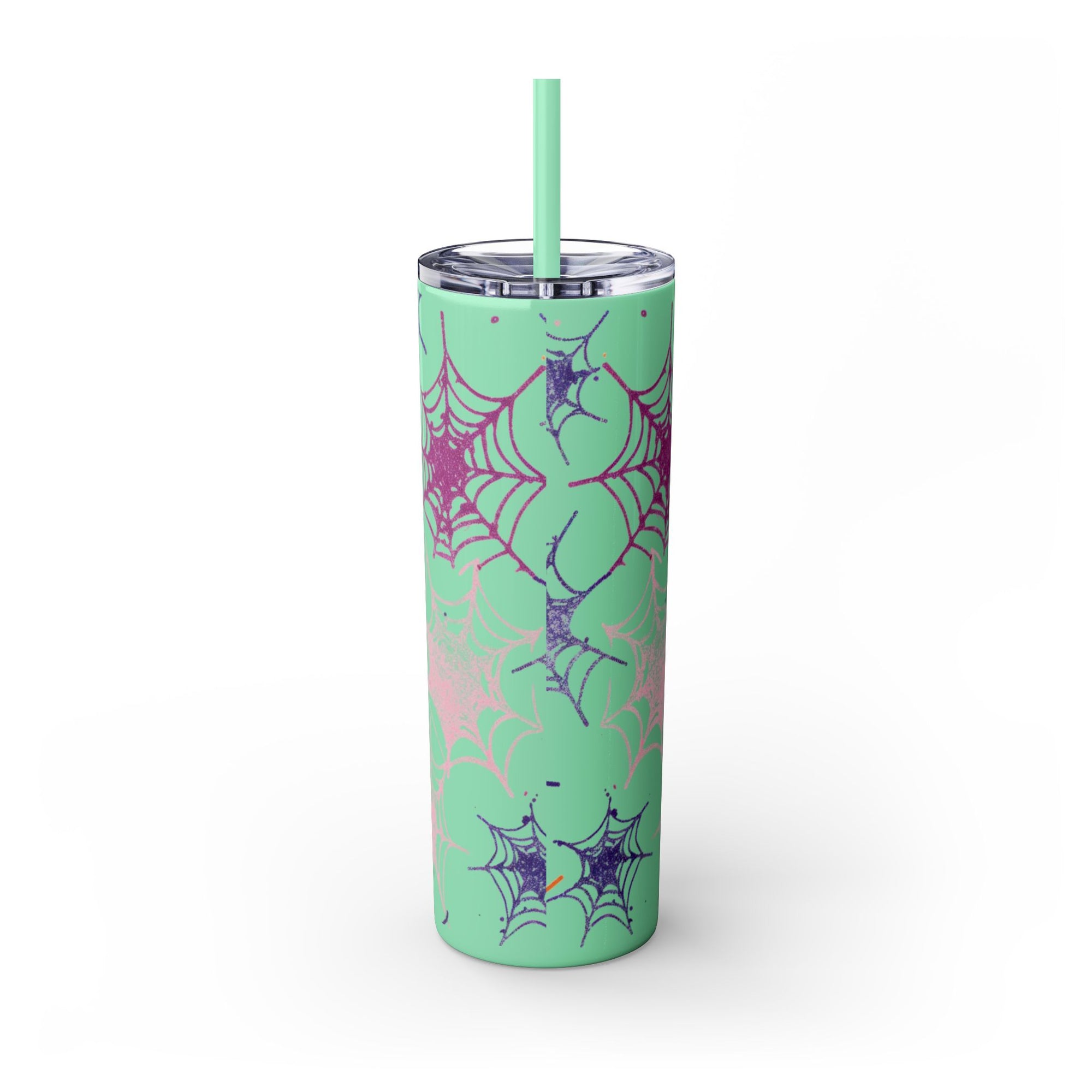 Halloween-Themed Skinny Tumbler, 20oz, I'm Here for the Booze, Travel Mug, Spider Web Design, Party Accessory, Fun Gift Idea
