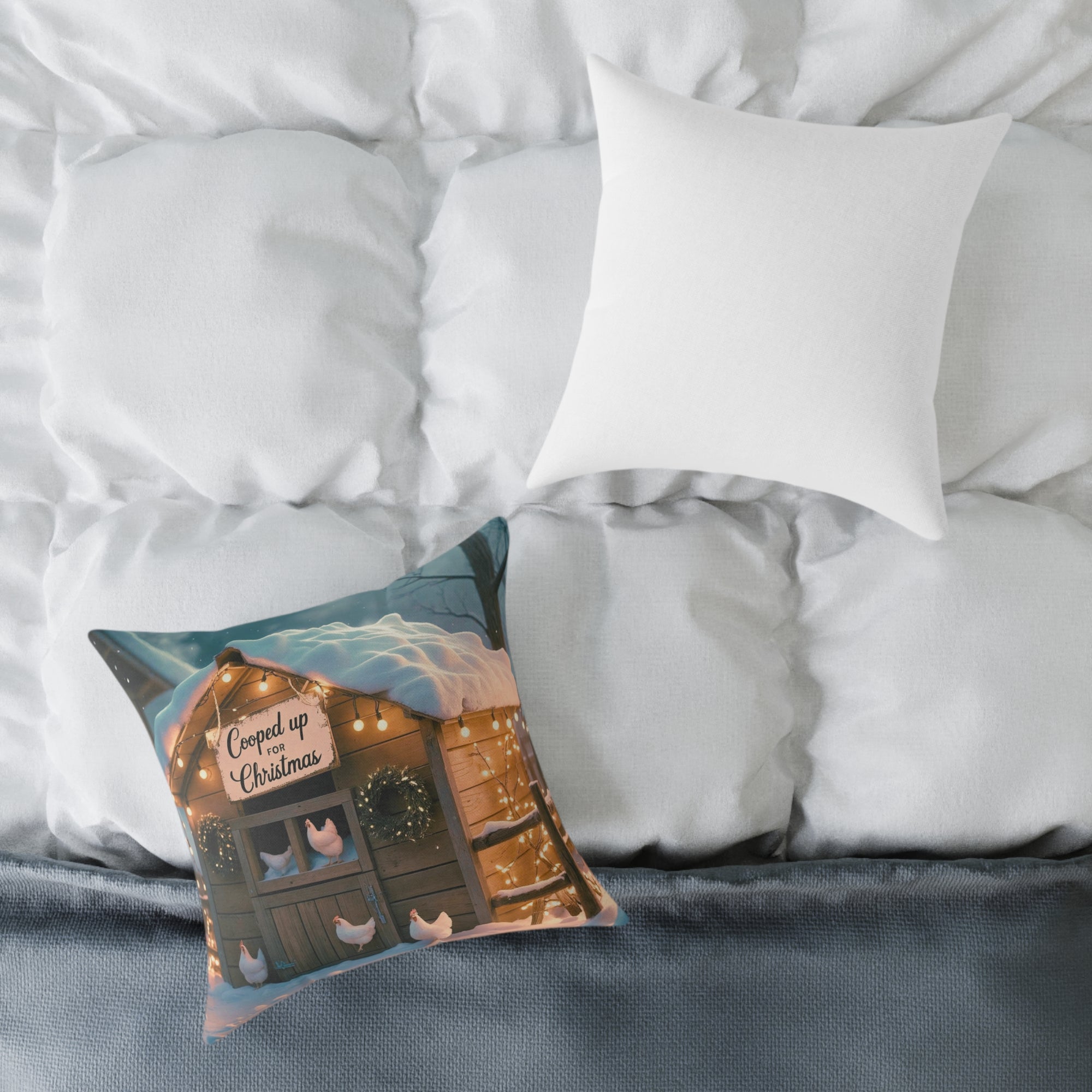 Cooped Up for Christmas Chicken Pillow Cover – Farmhouse Holiday Decor – Gift for Chicken Lovers Cozy Christmas Square Throw Pillow, Holiday Home Decor, Farmhouse Cushion, Winter Decoration, Perfect Gift for Christmas