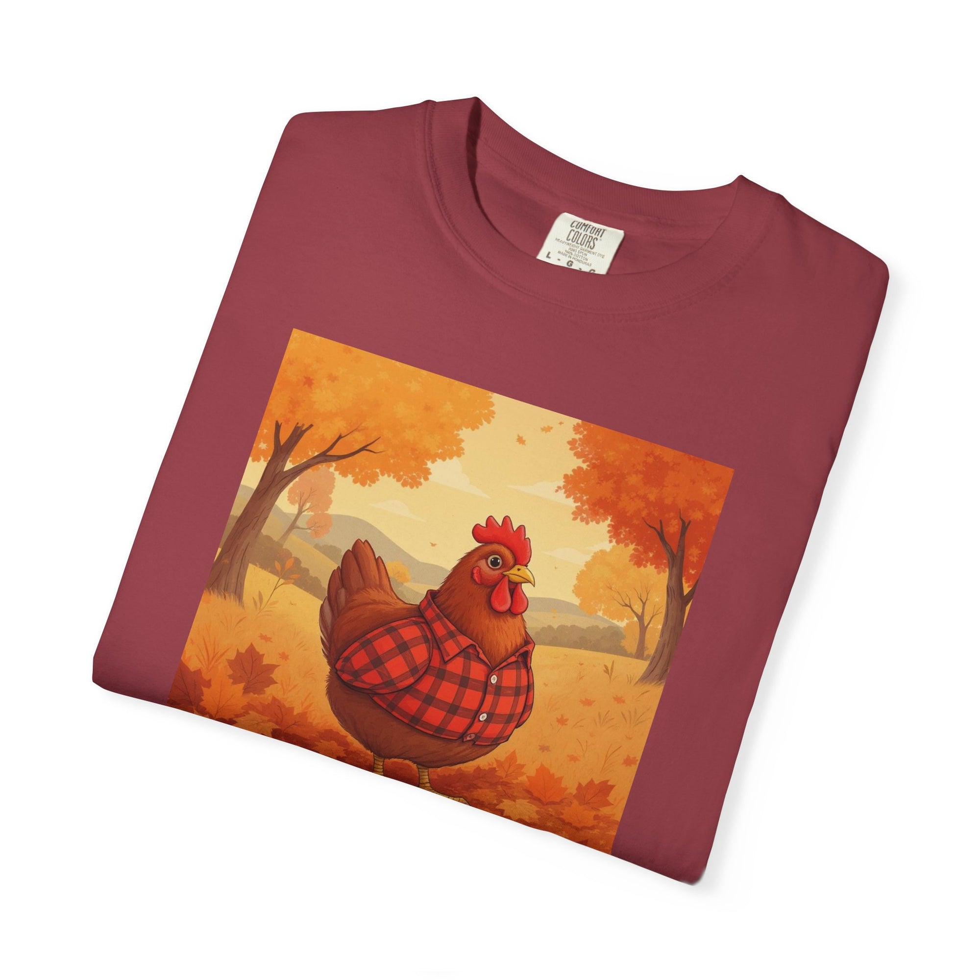 Feathered & Flannel Autumn Chicken T-Shirt, Cozy Fall Tee, Festive Farmhouse Shirt, Thanksgiving Apparel, Unisex Graphic Top