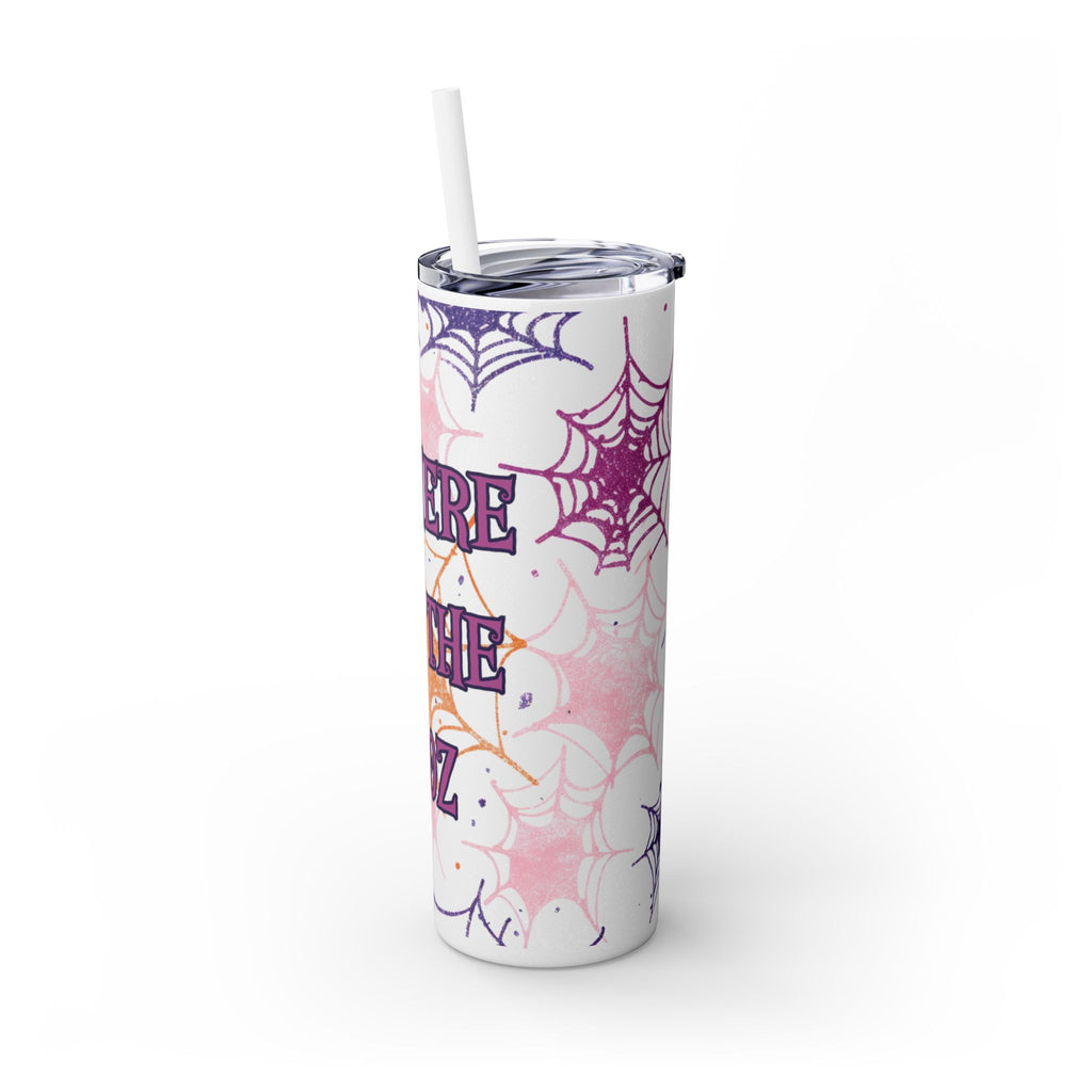 Halloween-Themed Skinny Tumbler, 20oz, I'm Here for the Booze, Travel Mug, Spider Web Design, Party Accessory, Fun Gift Idea