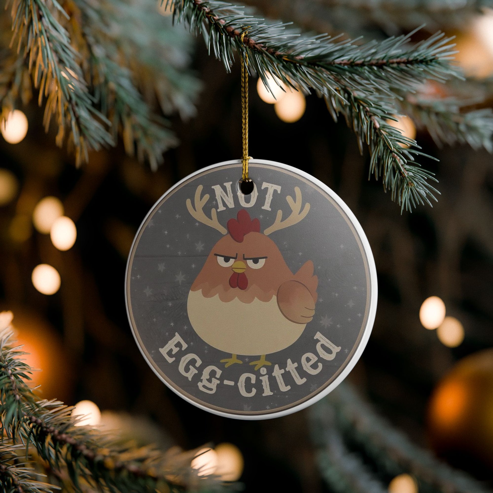 Funny Chicken Ceramic Ornament, Holiday Decoration, Gift for Farmers, Egg-cited Ornament, Farmhouse Decor, Quirky Christmas Ornament
