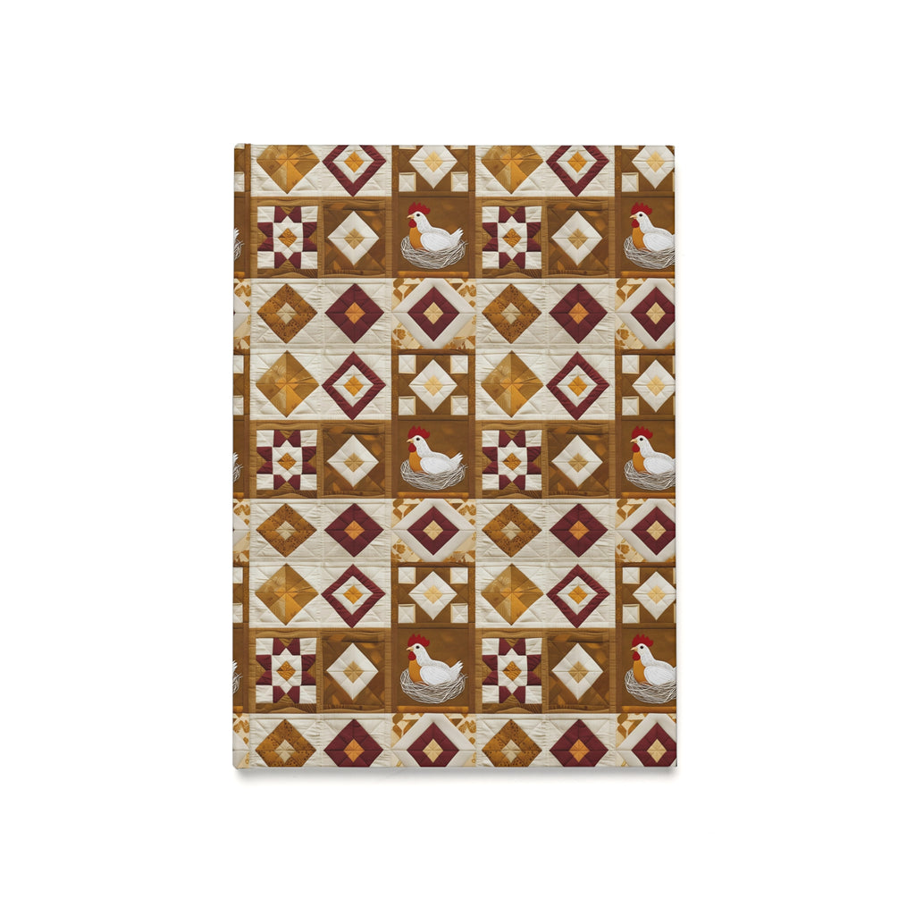 Quilt Block Rustic Chicken Hardcover Journal - Farmhouse Decor, Gift for Writers, Note-taking, Daily Planner, Rustic Home Office