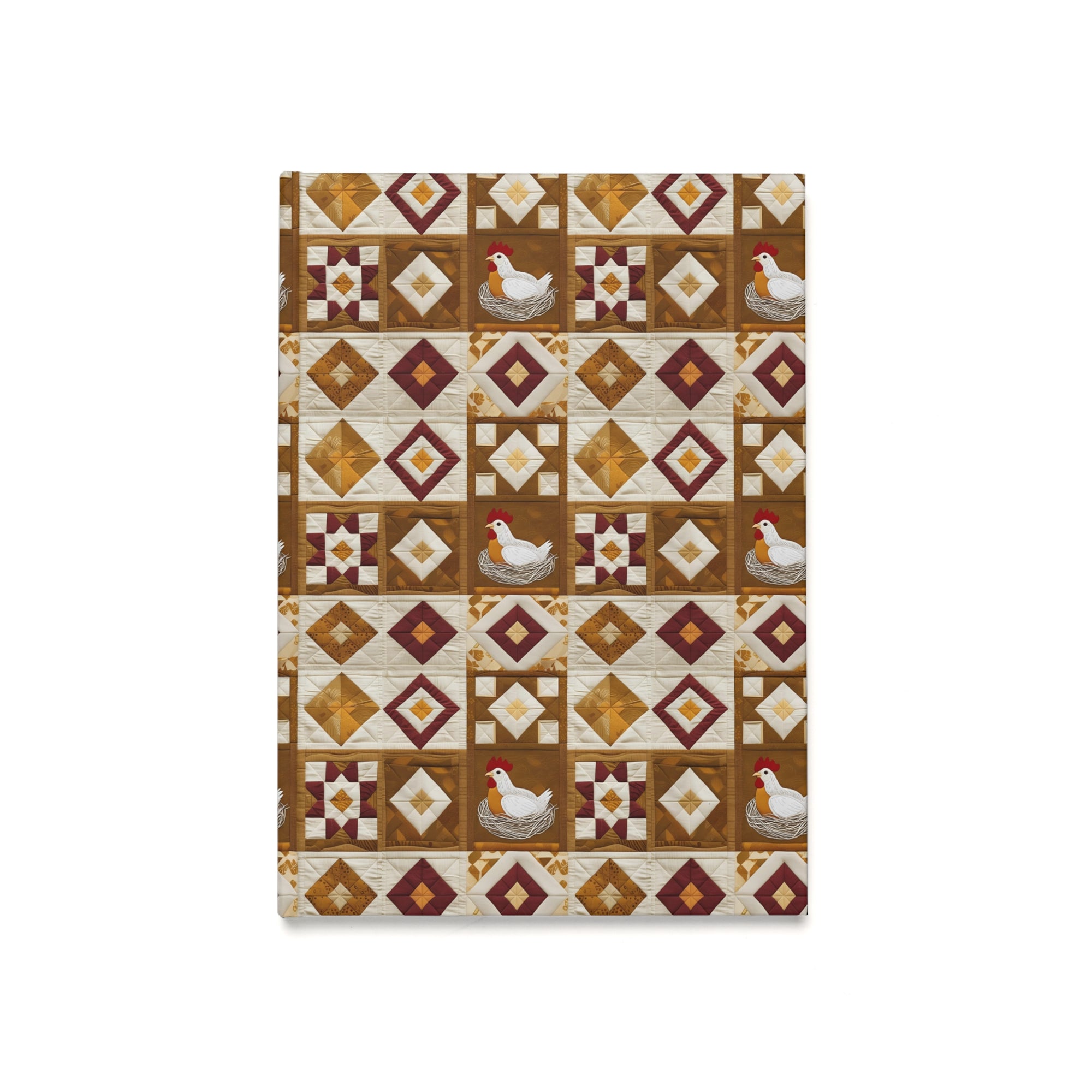 Quilt Block Rustic Chicken Hardcover Journal - Farmhouse Decor, Gift for Writers, Note-taking, Daily Planner, Rustic Home Office