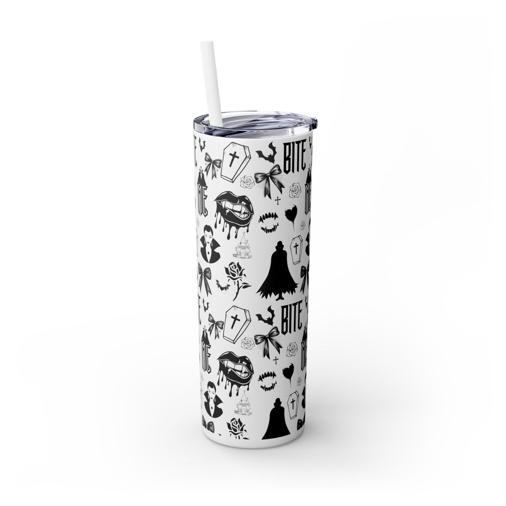 Gothic Skinny Tumbler, Perfect for Halloween, Unique Gift for Spooky Season, Cute Vampire Design, Ideal for Parties, Drinkware