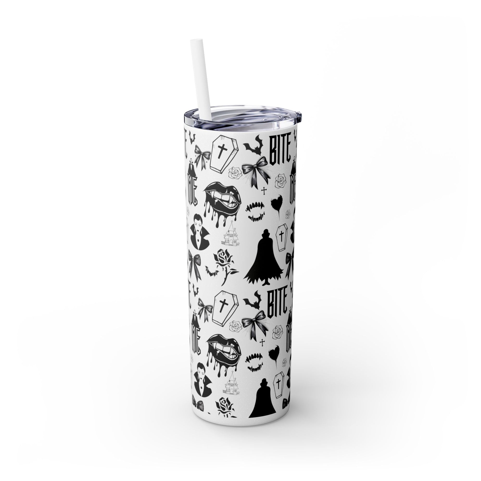 Gothic Skinny Tumbler, Perfect for Halloween, Unique Gift for Spooky Season, Cute Vampire Design, Ideal for Parties, Drinkware