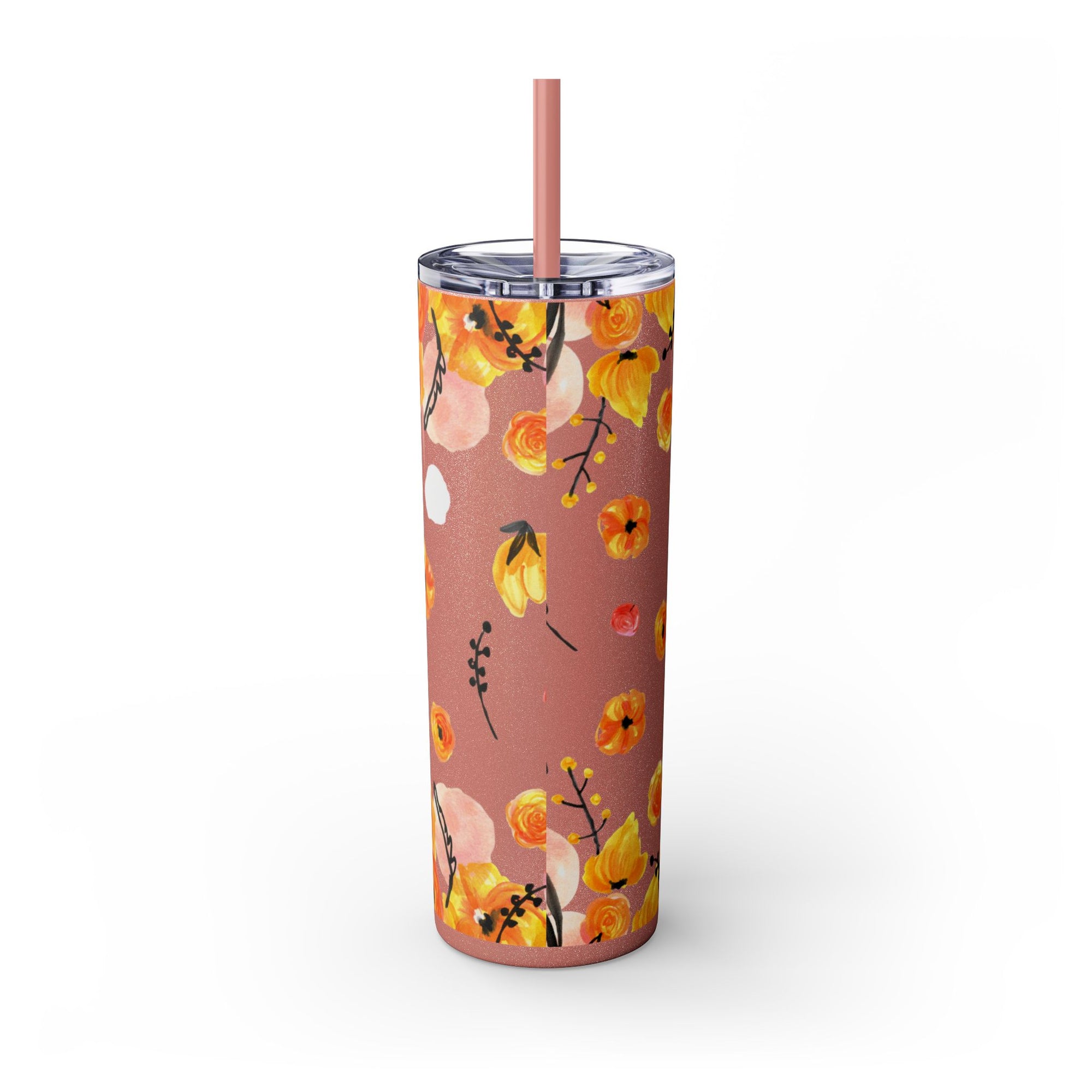 Smile Floral 20oz Skinny Tumbler – Watercolor Flower Stainless Steel Tumbler with Straw, Insulated Travel Cup, Cute Positive Gift