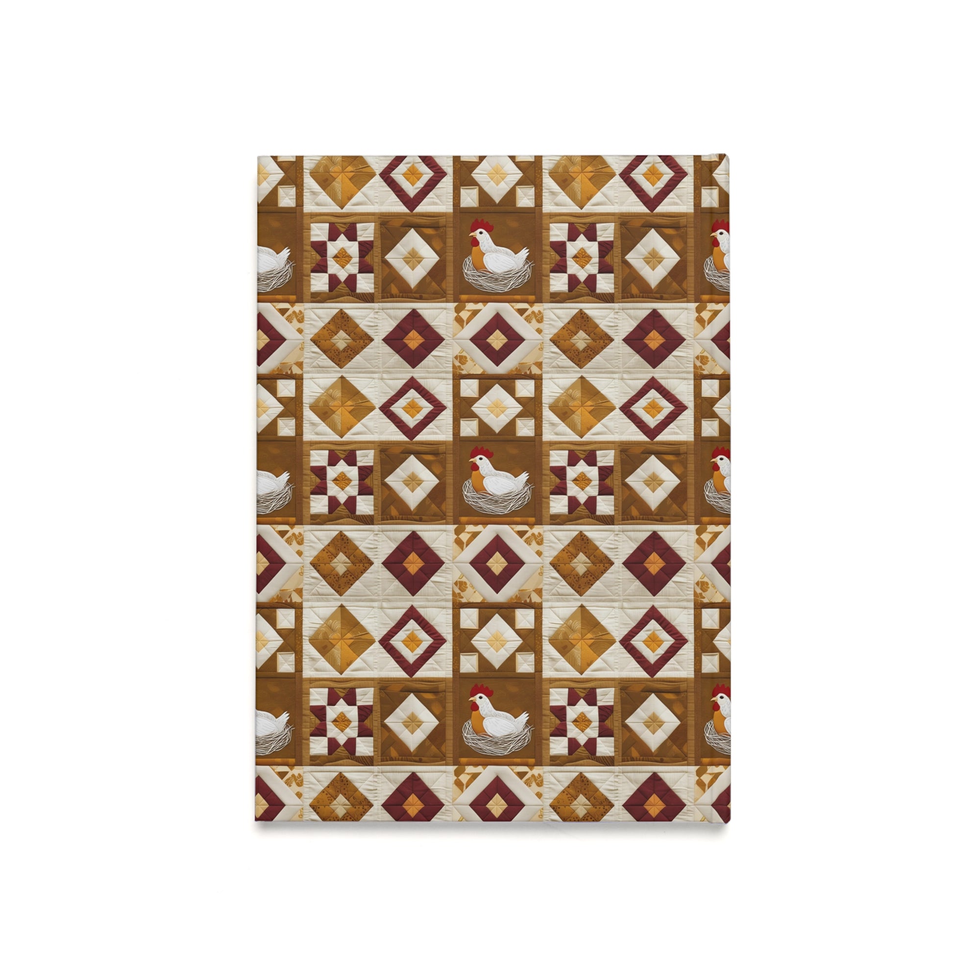 Quilt Block Rustic Chicken Hardcover Journal - Farmhouse Decor, Gift for Writers, Note-taking, Daily Planner, Rustic Home Office