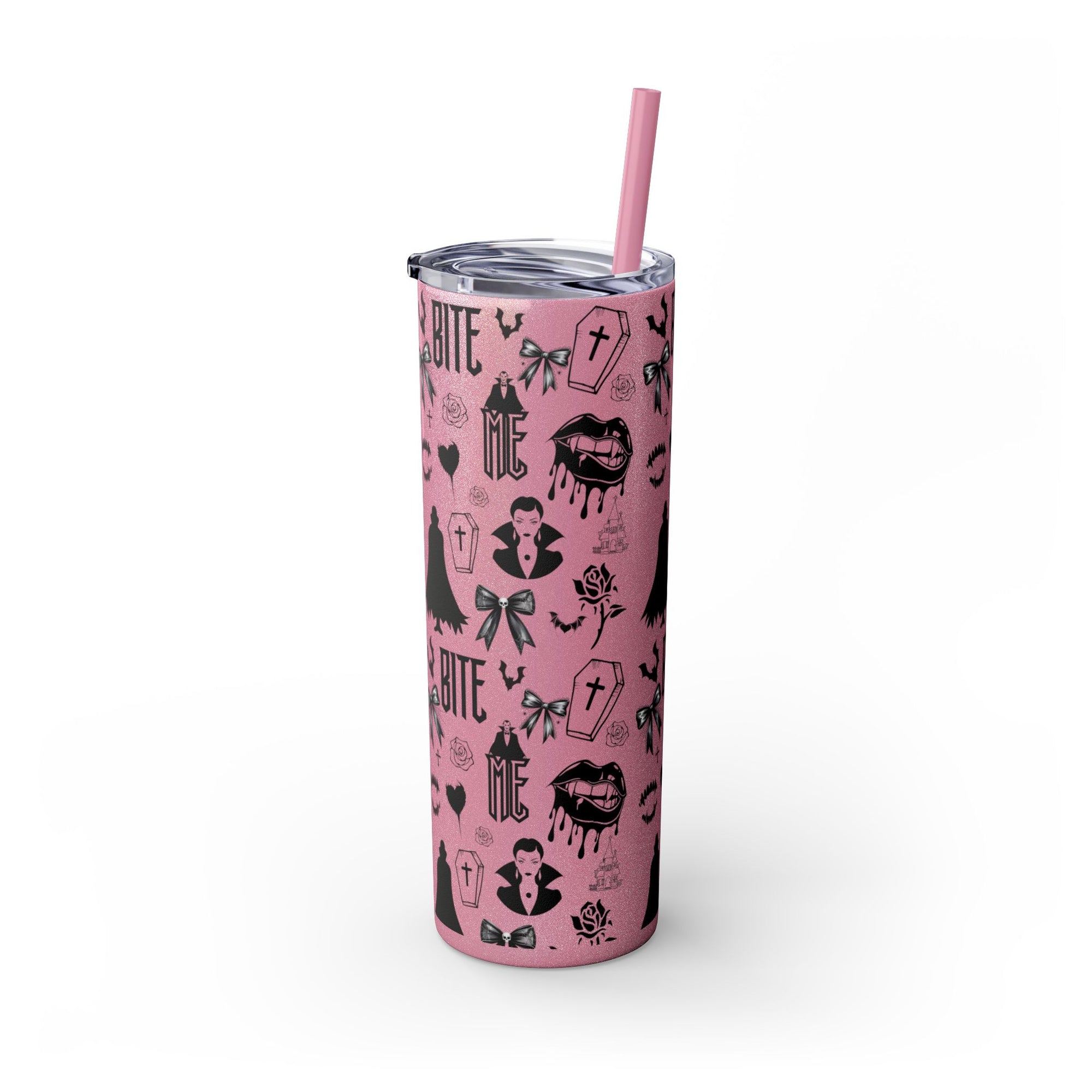 Gothic Skinny Tumbler, Perfect for Halloween, Unique Gift for Spooky Season, Cute Vampire Design, Ideal for Parties, Drinkware