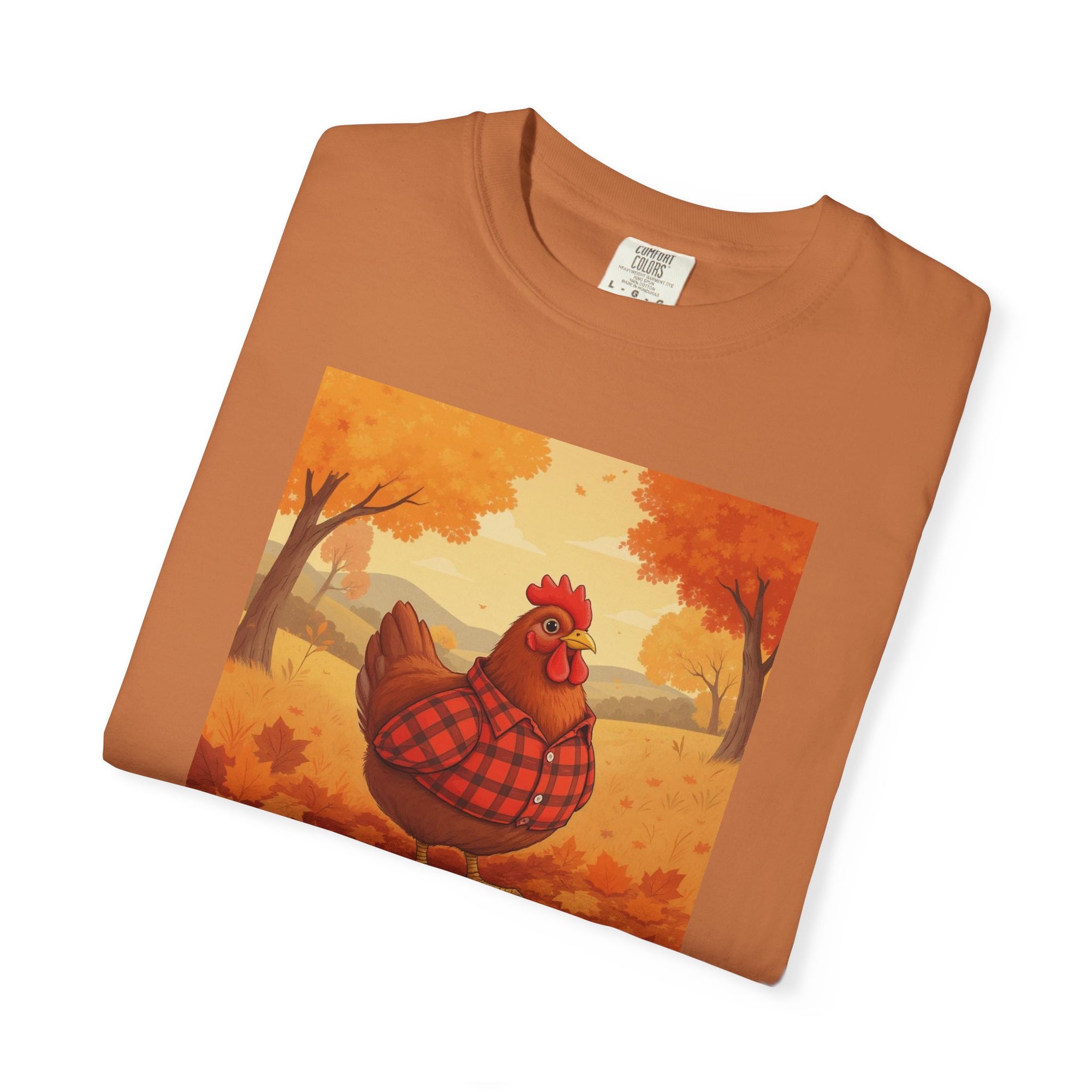 Feathered & Flannel Autumn Chicken T-Shirt, Cozy Fall Tee, Festive Farmhouse Shirt, Thanksgiving Apparel, Unisex Graphic Top