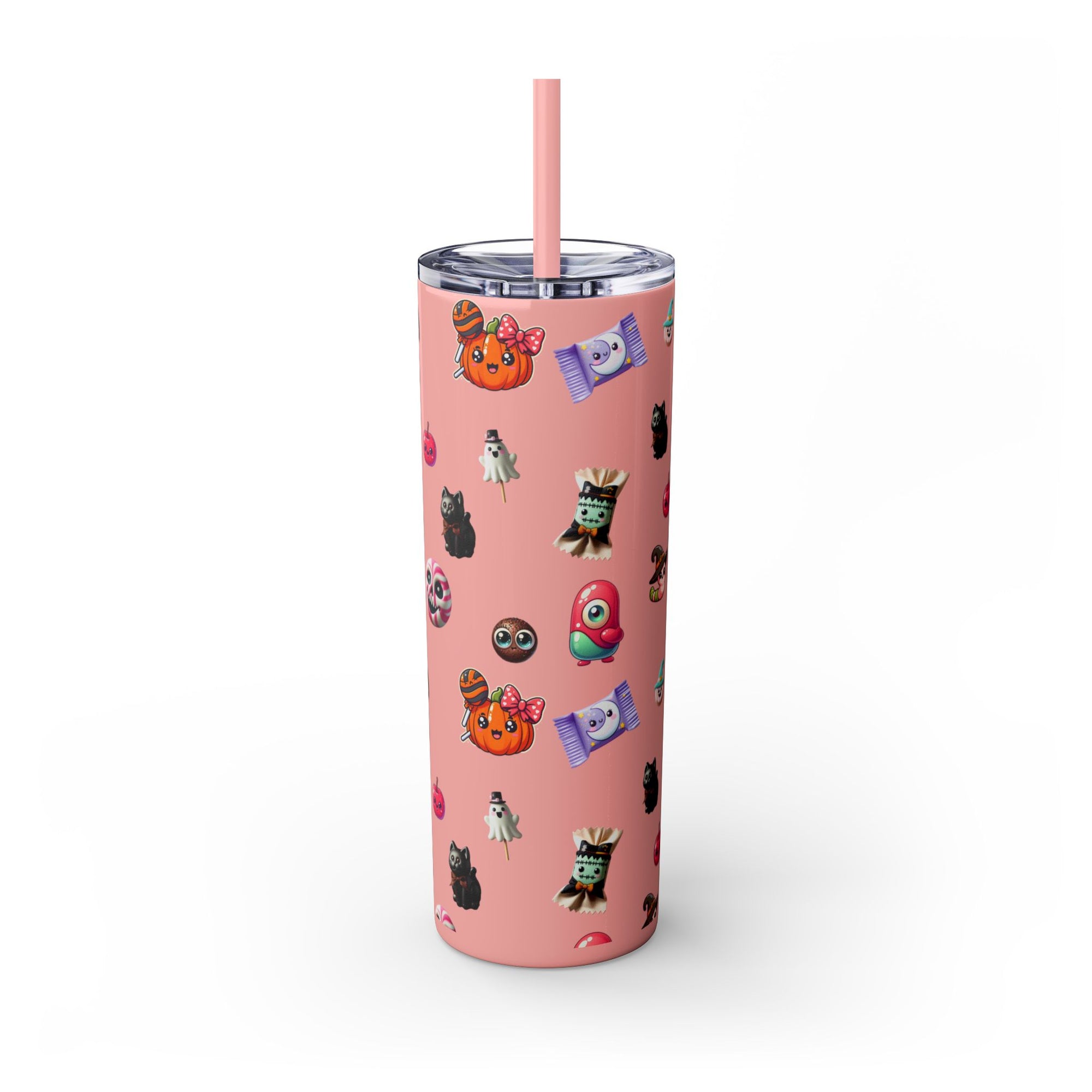 Playful Halloween Skinny Tumbler with Straw, 20oz | Cute Fall Drinkware, Halloween Mug, Party Favor, Gift for Her, Seasonal Decor