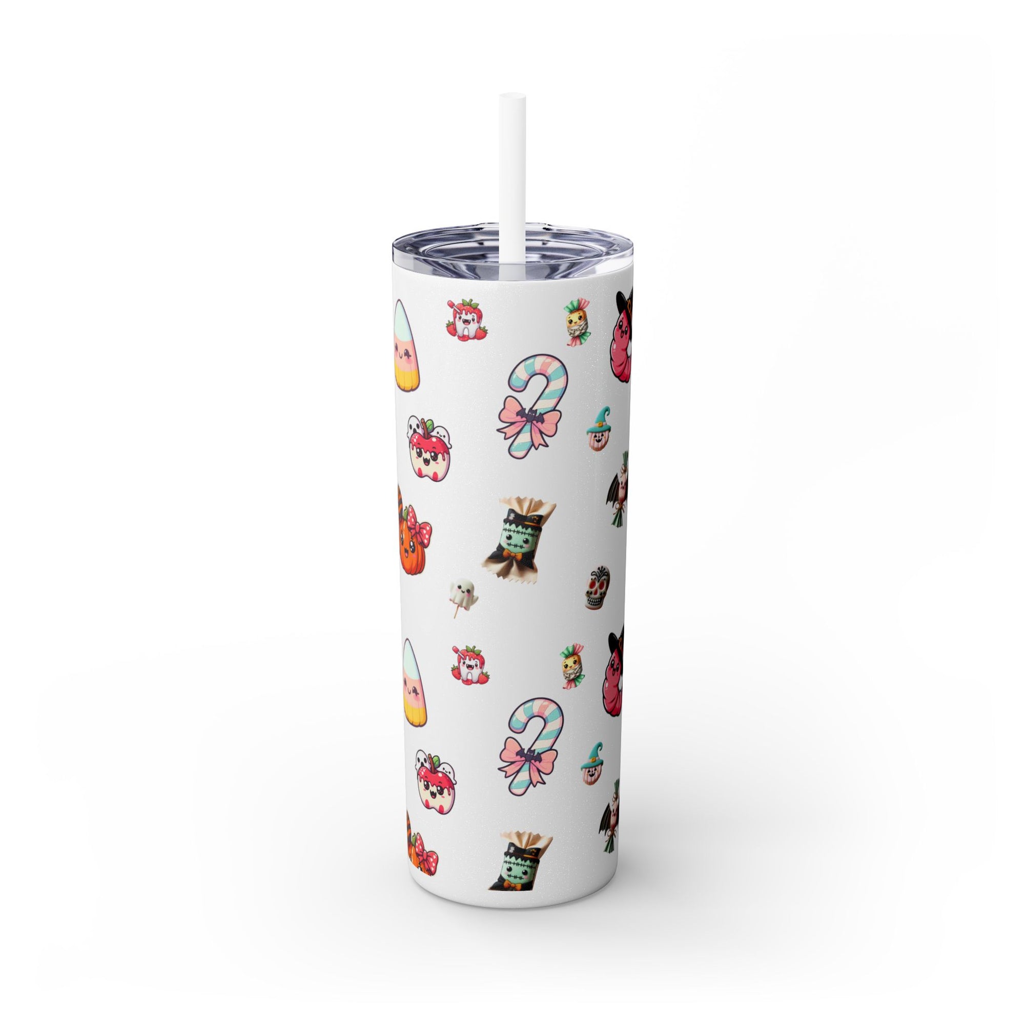Playful Halloween Skinny Tumbler with Straw, 20oz | Cute Fall Drinkware, Halloween Mug, Party Favor, Gift for Her, Seasonal Decor