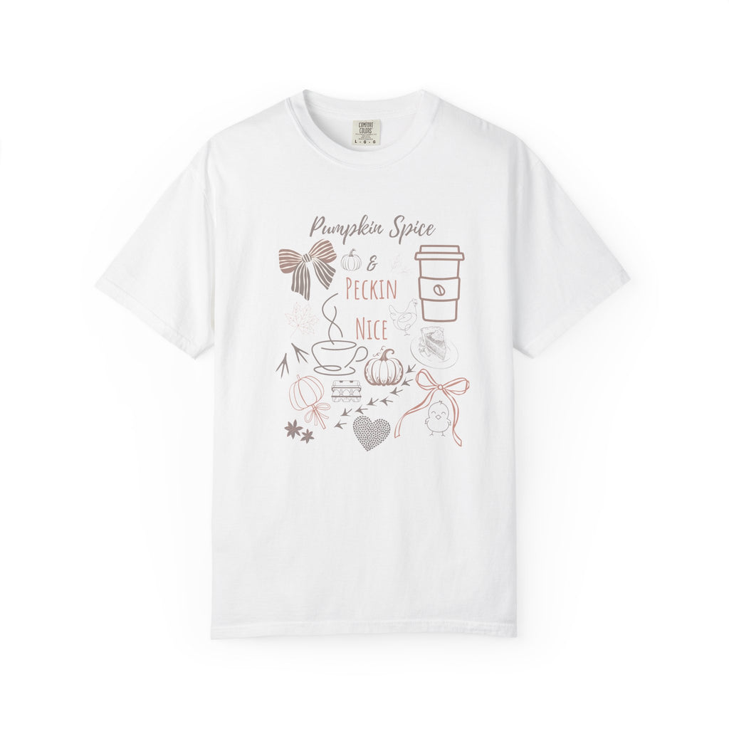 Pumpkin Spice & Peckin’ Nice Shirt – Funny Fall Chicken Lover Tee – Autumn Coffee Shirt, Farmhouse Country Graphic Tee