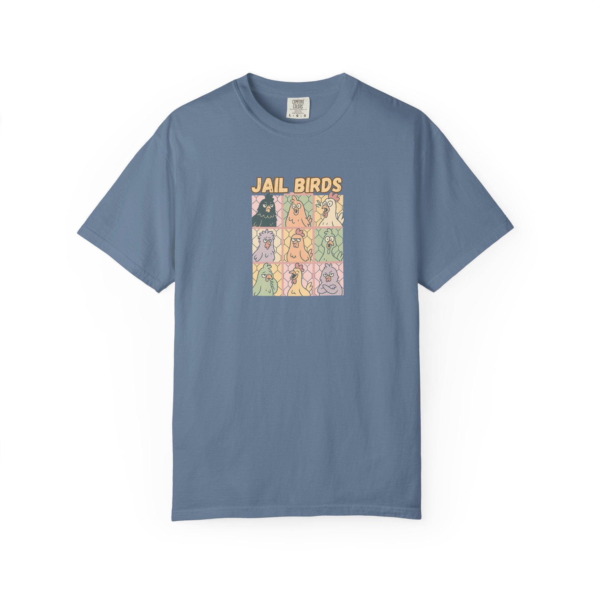 Funny Jailbird Chickens Garment-Dyed Unisex T-Shirt - Vibrant Art Print, Comfortable Everyday Wear, Gift for Friends, Eco-Friendly Fashion, Casual Style