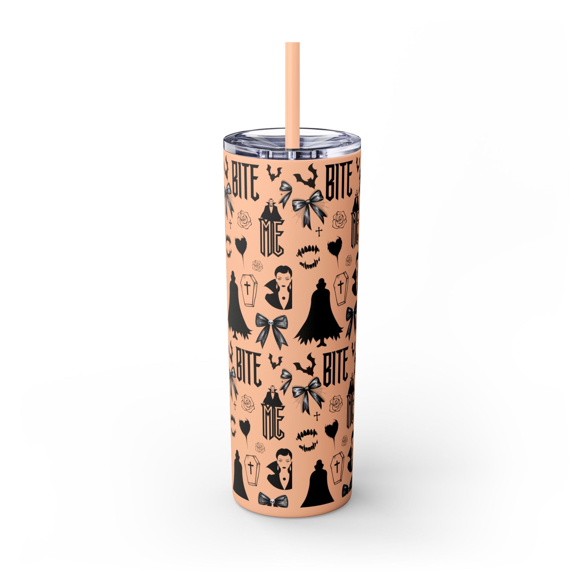 Gothic Skinny Tumbler, Perfect for Halloween, Unique Gift for Spooky Season, Cute Vampire Design, Ideal for Parties, Drinkware