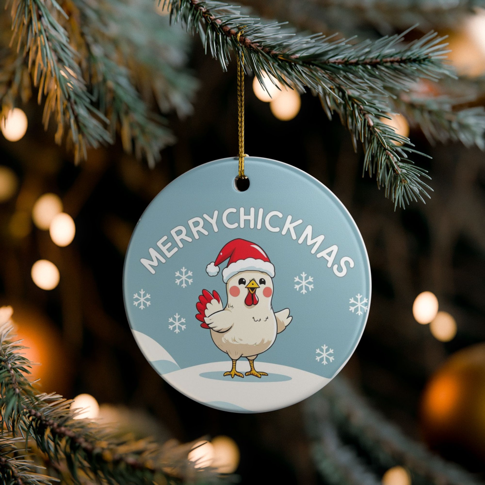 Festive Chicken Ornament, Merry Chickmas Decor, Holiday Tree Decoration, Cute Christmas Gift, Farmhouse Holiday Decor, Ceramic Ornament