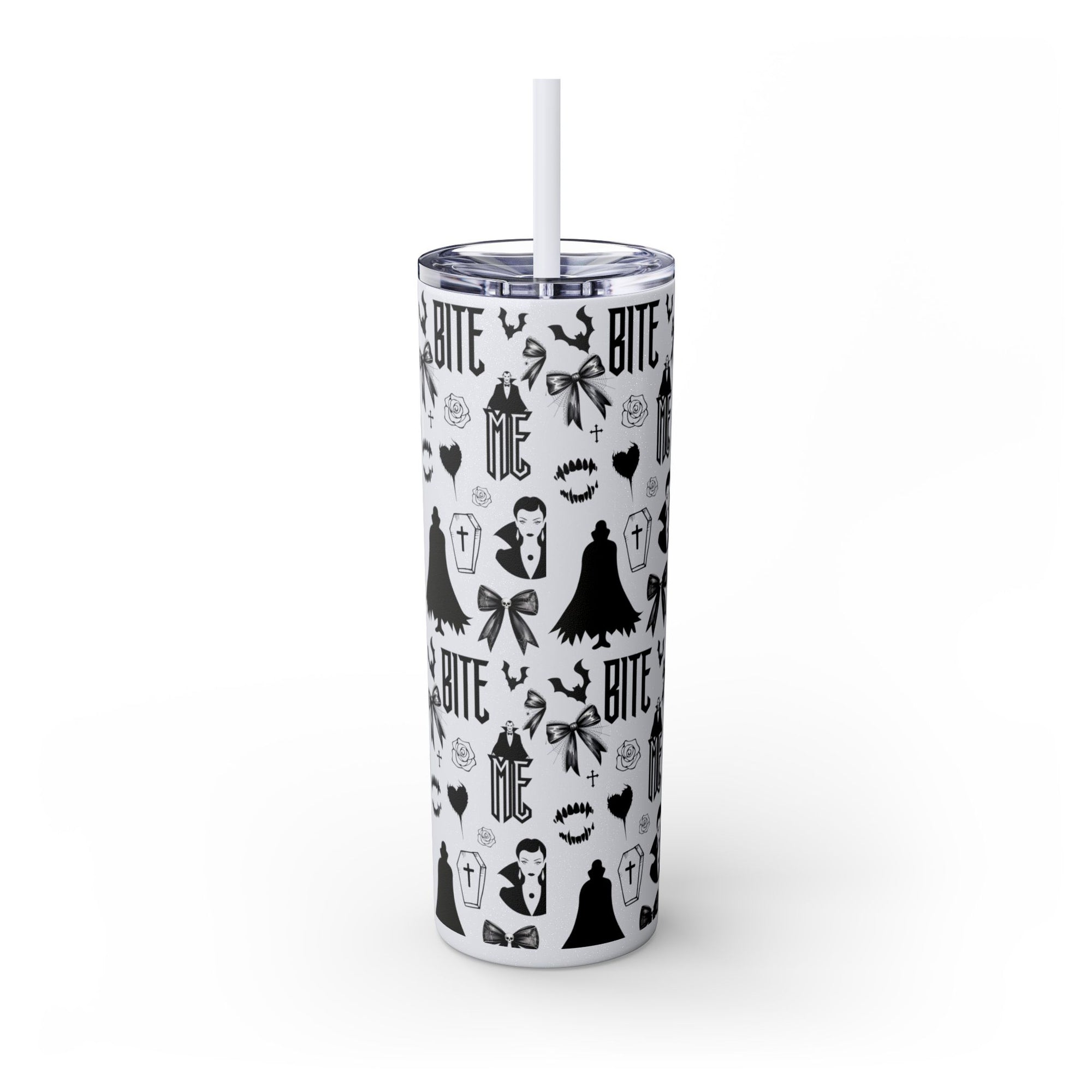 Gothic Skinny Tumbler, Perfect for Halloween, Unique Gift for Spooky Season, Cute Vampire Design, Ideal for Parties, Drinkware