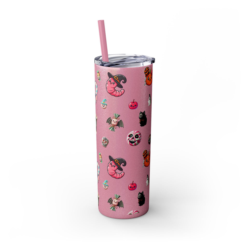 Playful Halloween Skinny Tumbler with Straw, 20oz | Cute Fall Drinkware, Halloween Mug, Party Favor, Gift for Her, Seasonal Decor