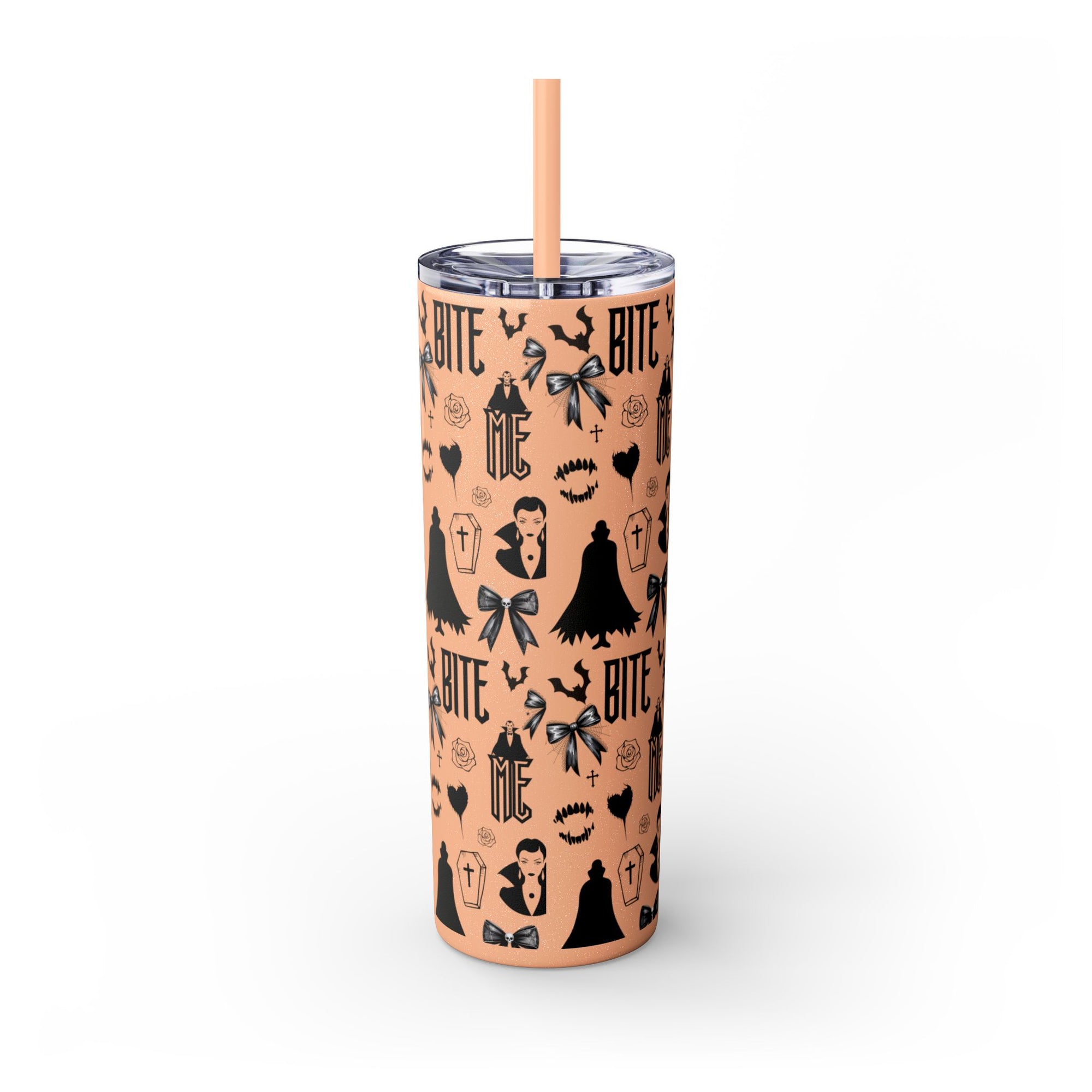 Gothic Skinny Tumbler, Perfect for Halloween, Unique Gift for Spooky Season, Cute Vampire Design, Ideal for Parties, Drinkware