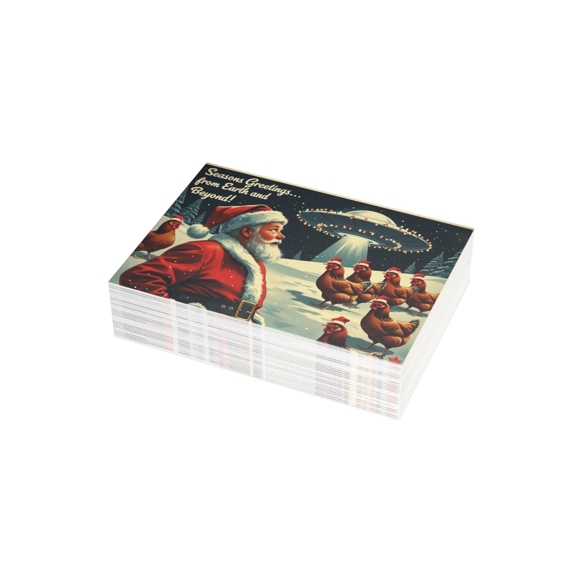 Funny Chicken Christmas Card  Retro Santa UFO Holiday Greeting  Vintage Farmhouse Humor