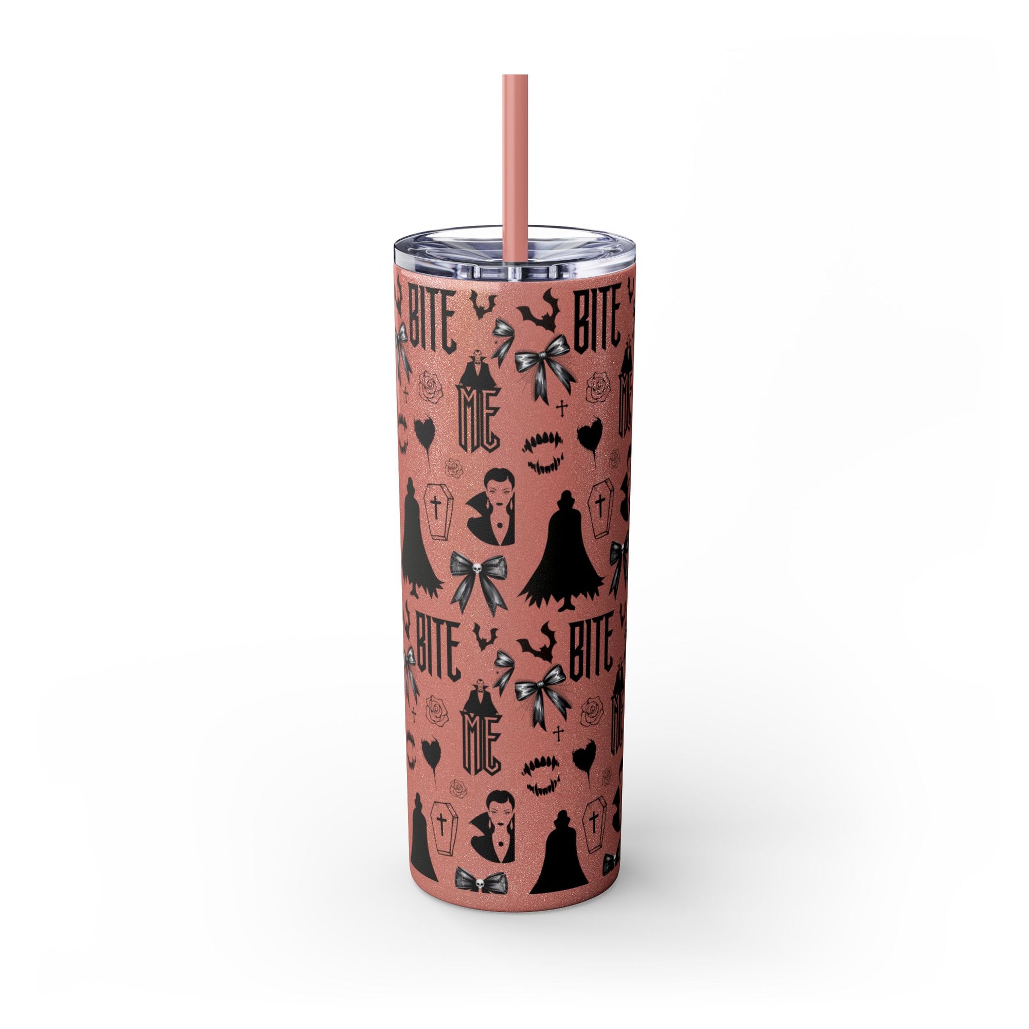Gothic Skinny Tumbler, Perfect for Halloween, Unique Gift for Spooky Season, Cute Vampire Design, Ideal for Parties, Drinkware