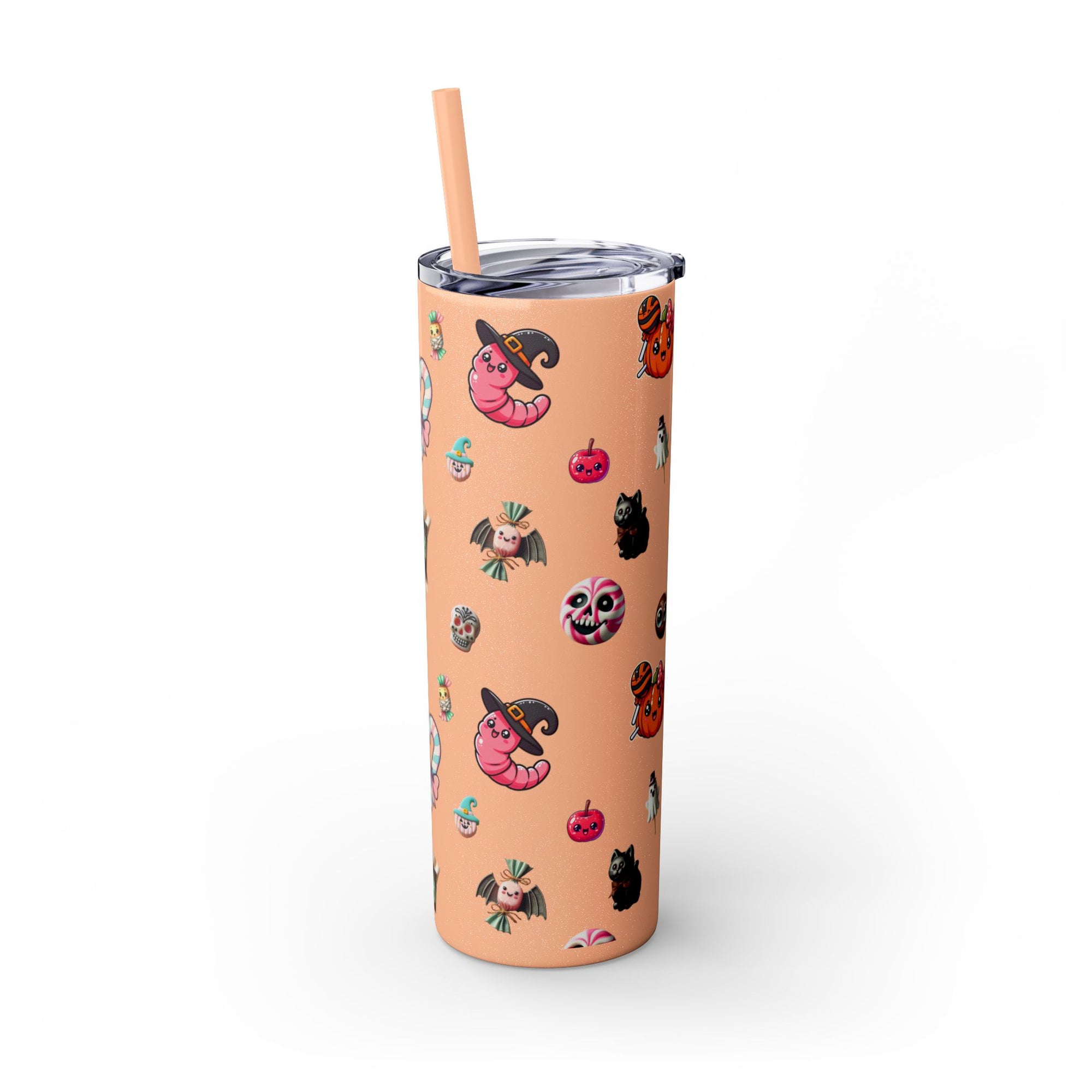 Playful Halloween Skinny Tumbler with Straw, 20oz | Cute Fall Drinkware, Halloween Mug, Party Favor, Gift for Her, Seasonal Decor