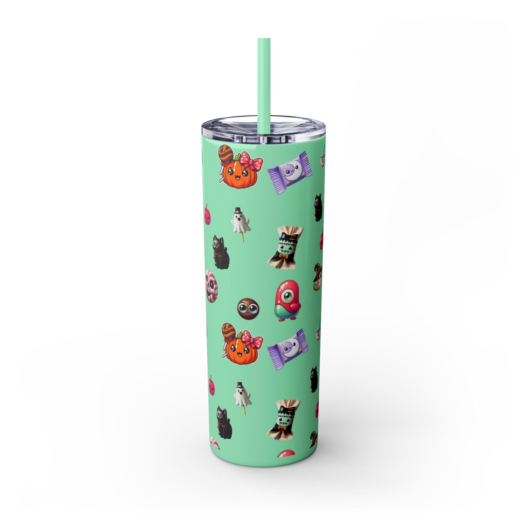 Playful Halloween Skinny Tumbler with Straw, 20oz | Cute Fall Drinkware, Halloween Mug, Party Favor, Gift for Her, Seasonal Decor