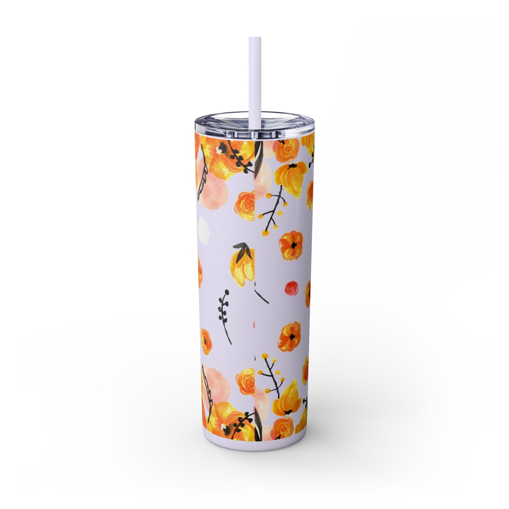 Smile Floral 20oz Skinny Tumbler – Watercolor Flower Stainless Steel Tumbler with Straw, Insulated Travel Cup, Cute Positive Gift
