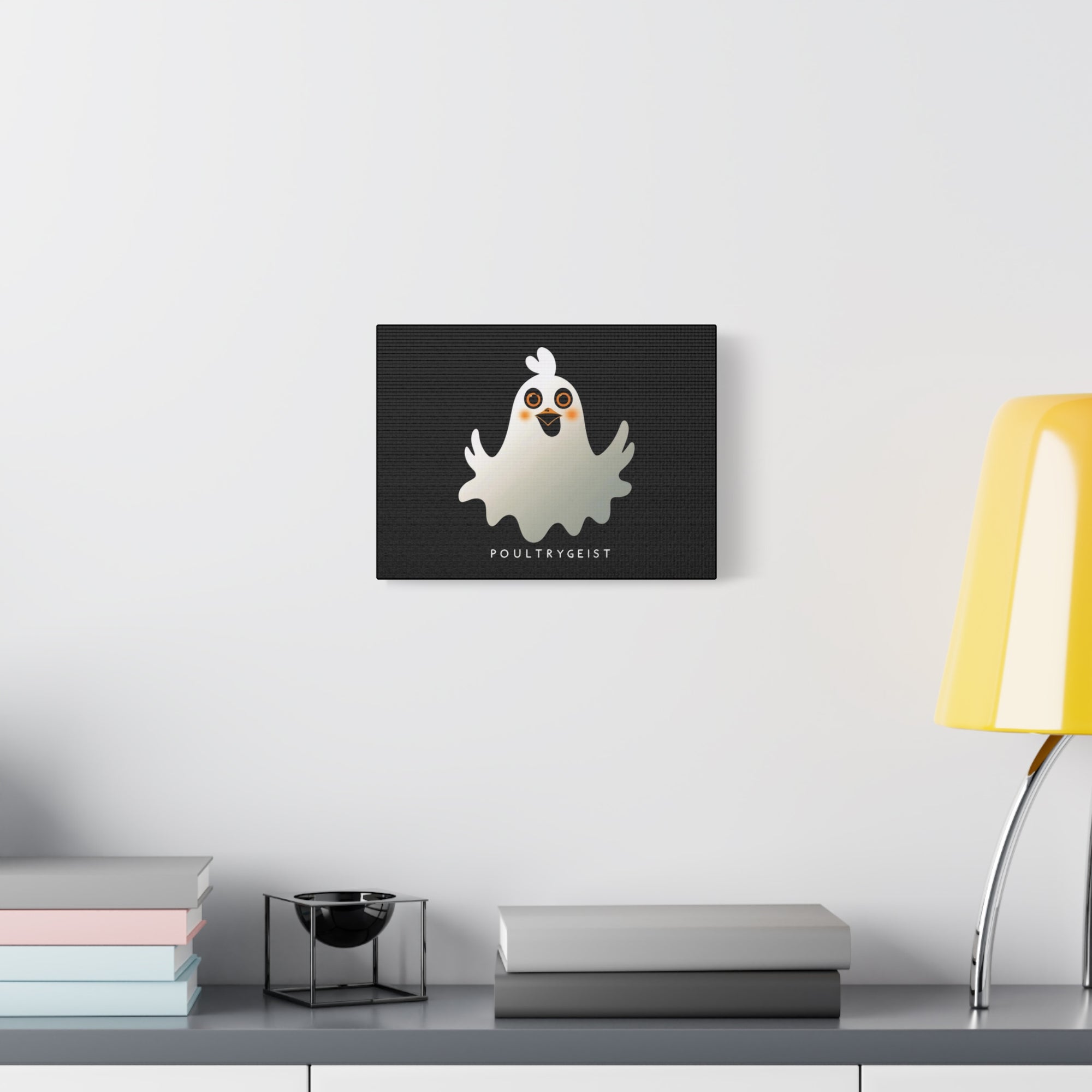 Poultrygeist Chicken Halloween Wall Art – Funny Farmhouse Spooky Decor – Gift for Chicken Lovers Whimsical Canvas Wall Art, Poultrygeist Decor, Cute Ghost Art, Halloween Home Decor, Fun Wall Hanging