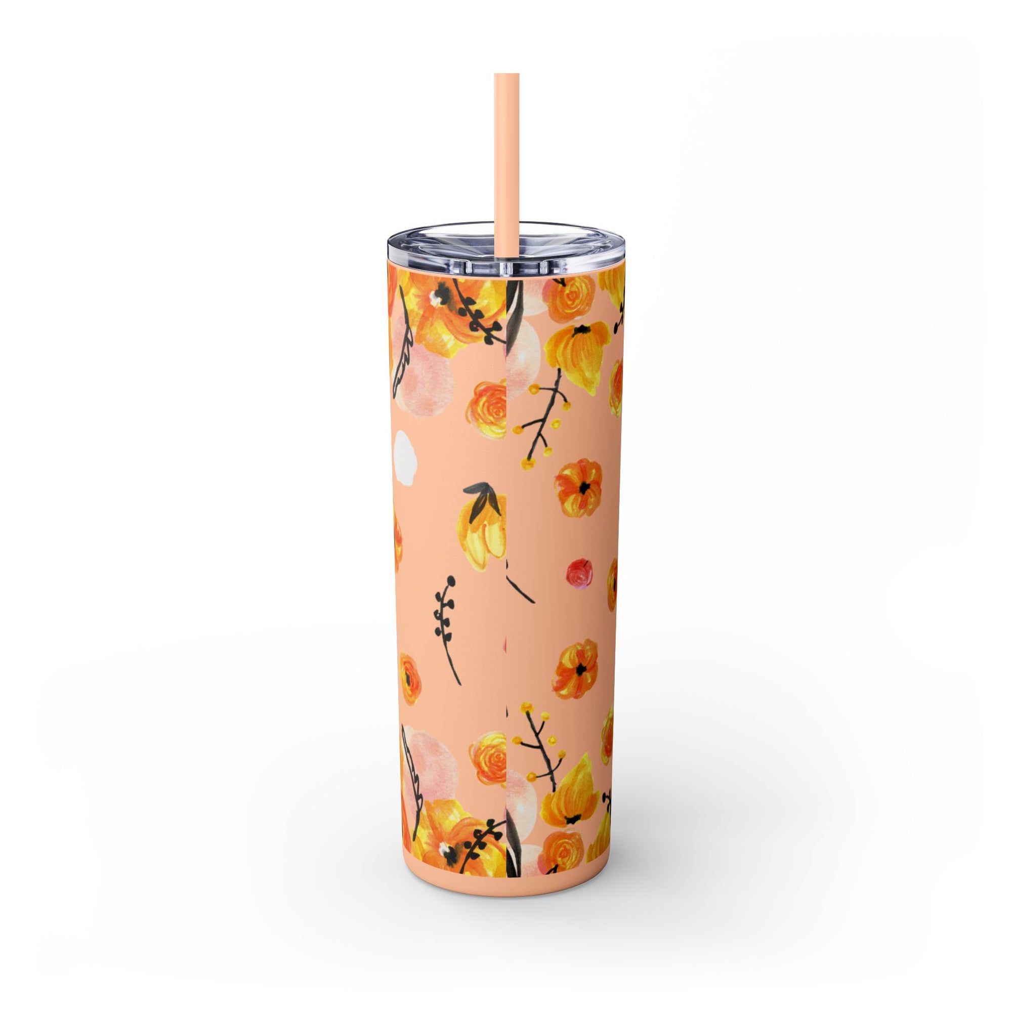 Smile Floral 20oz Skinny Tumbler – Watercolor Flower Stainless Steel Tumbler with Straw, Insulated Travel Cup, Cute Positive Gift