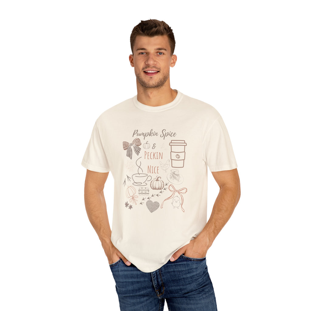Pumpkin Spice & Peckin’ Nice Shirt – Funny Fall Chicken Lover Tee – Autumn Coffee Shirt, Farmhouse Country Graphic Tee