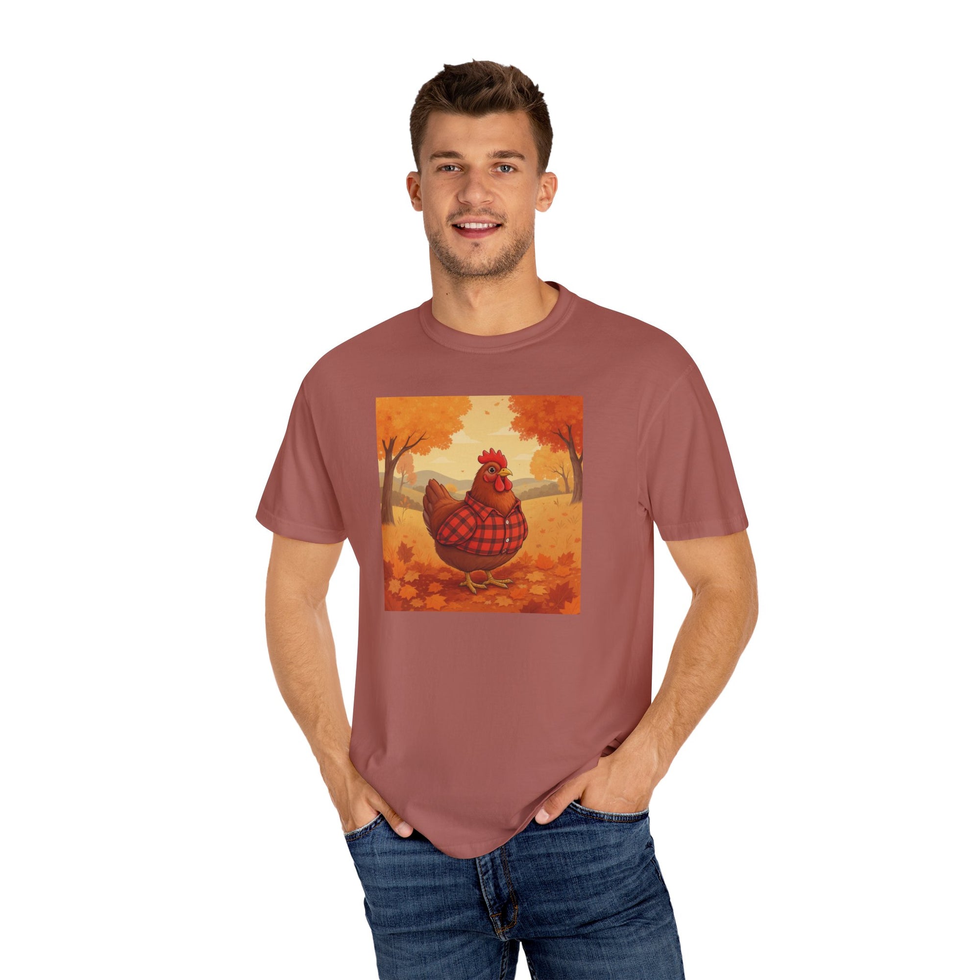 Feathered & Flannel Autumn Chicken T-Shirt, Cozy Fall Tee, Festive Farmhouse Shirt, Thanksgiving Apparel, Unisex Graphic Top