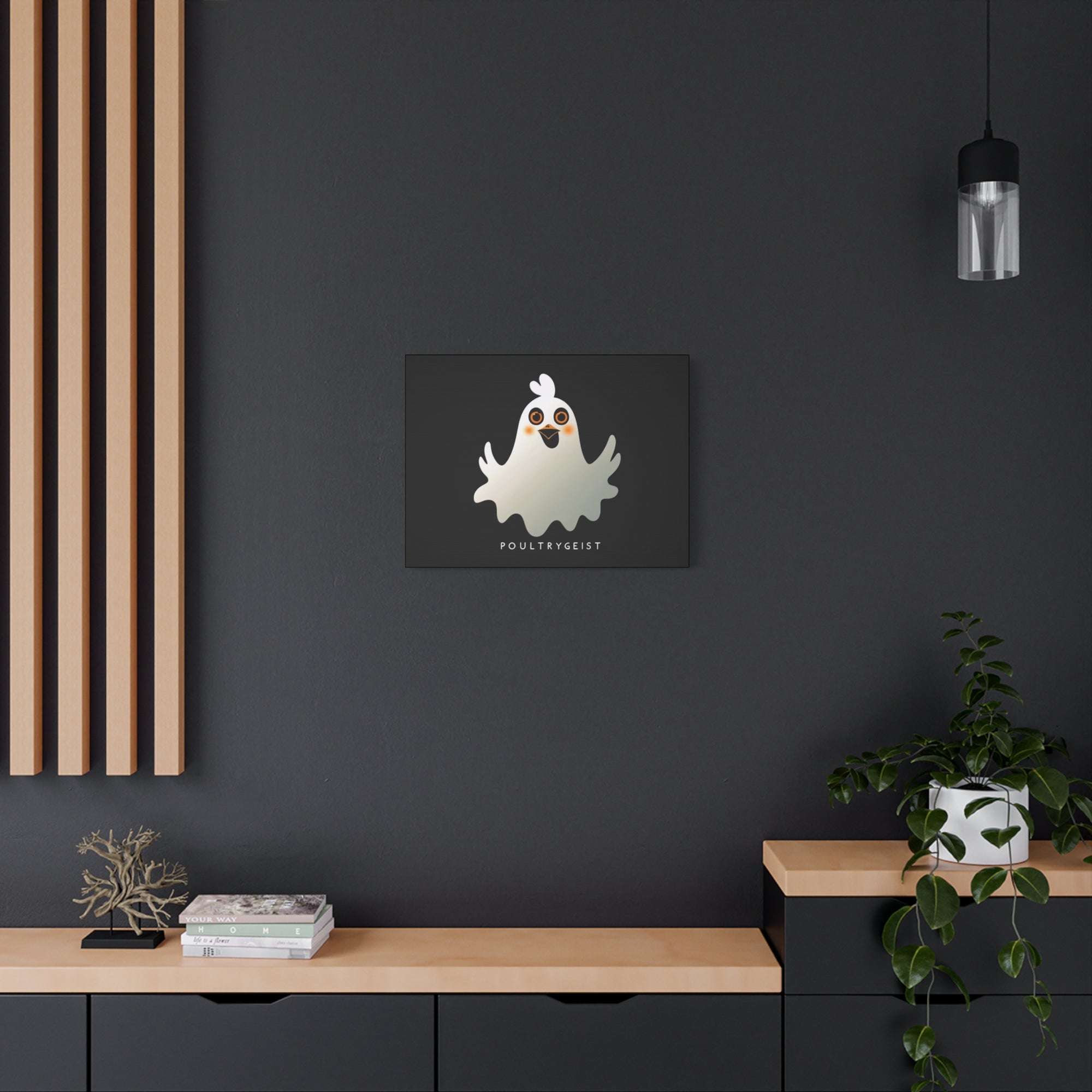 Poultrygeist Chicken Halloween Wall Art – Funny Farmhouse Spooky Decor – Gift for Chicken Lovers Whimsical Canvas Wall Art, Poultrygeist Decor, Cute Ghost Art, Halloween Home Decor, Fun Wall Hanging