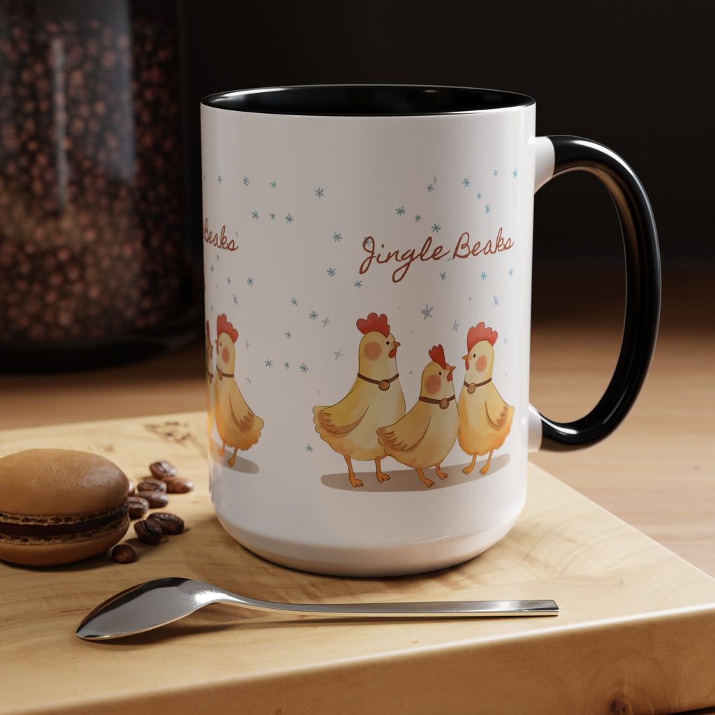 Jingle Beaks Chicken Mug – Funny Holiday Coffee Cup – Farmhouse Christmas Gift for Chicken Lovers  Accent Coffee Mug, Cute Chickens Coffee Cup, Holiday Gift, Fun Kitchen Decor, Farmhouse Style Mug, Unique Present