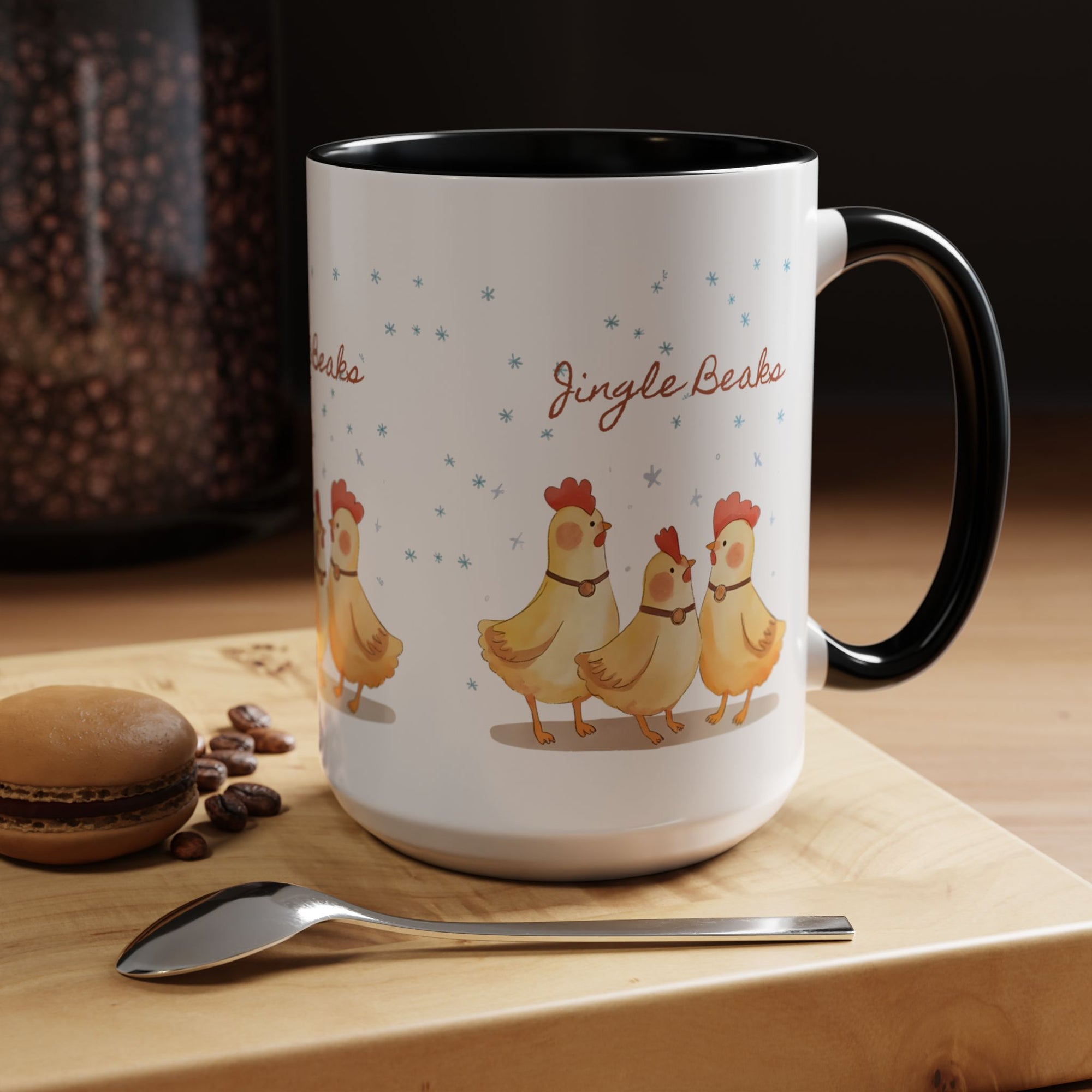 Jingle Beaks Chicken Mug – Funny Holiday Coffee Cup – Farmhouse Christmas Gift for Chicken Lovers  Accent Coffee Mug, Cute Chickens Coffee Cup, Holiday Gift, Fun Kitchen Decor, Farmhouse Style Mug, Unique Present