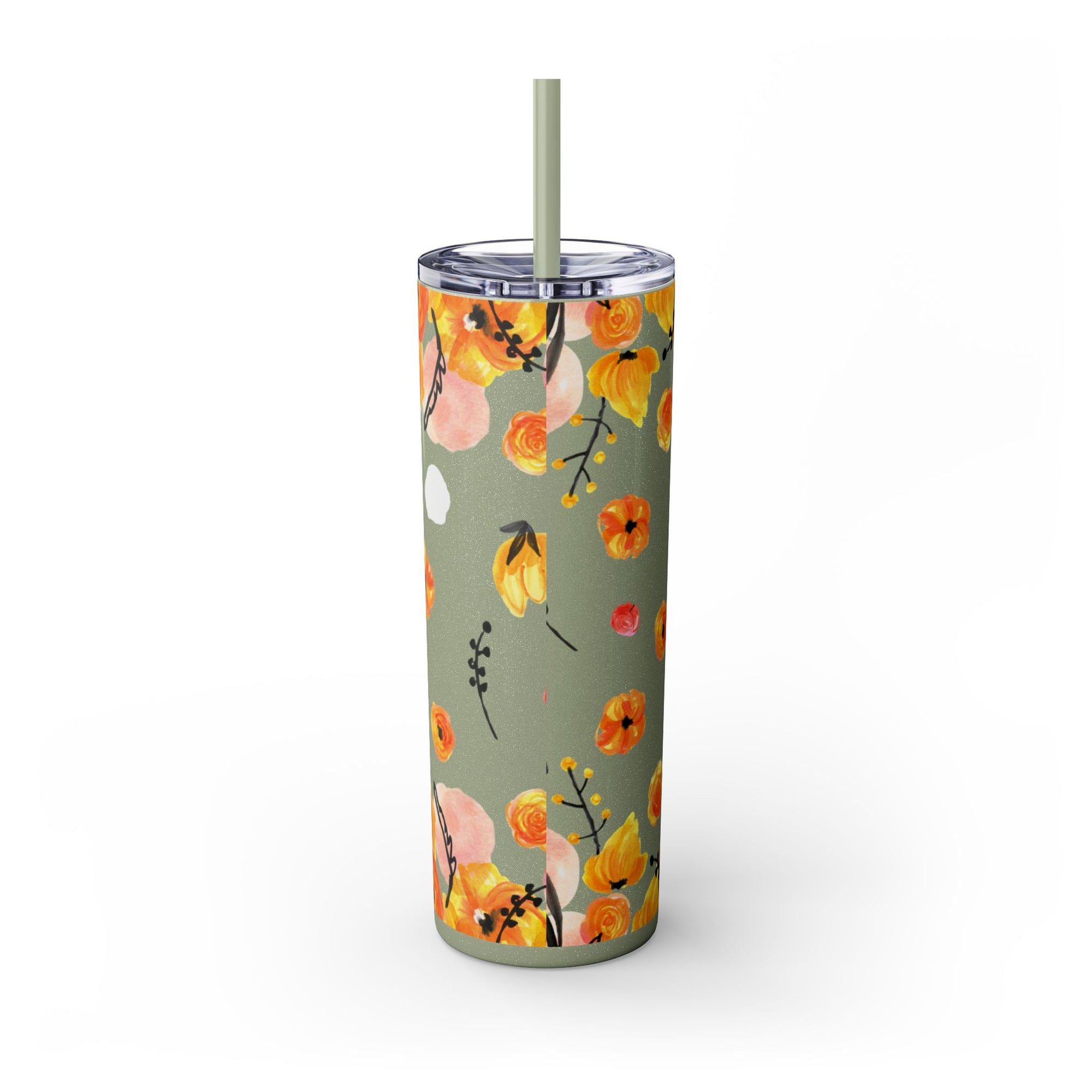 Smile Floral 20oz Skinny Tumbler – Watercolor Flower Stainless Steel Tumbler with Straw, Insulated Travel Cup, Cute Positive Gift