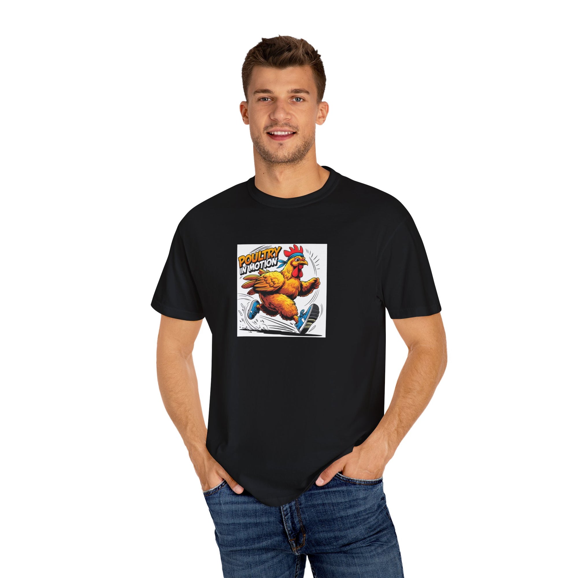 Poultry in Motion Running T-Shirt, Funny Chicken Tee, Gift for Bird Lovers, Casual Unisex Top, Perfect for Birthdays, Anniversaries, or Everyday Wear