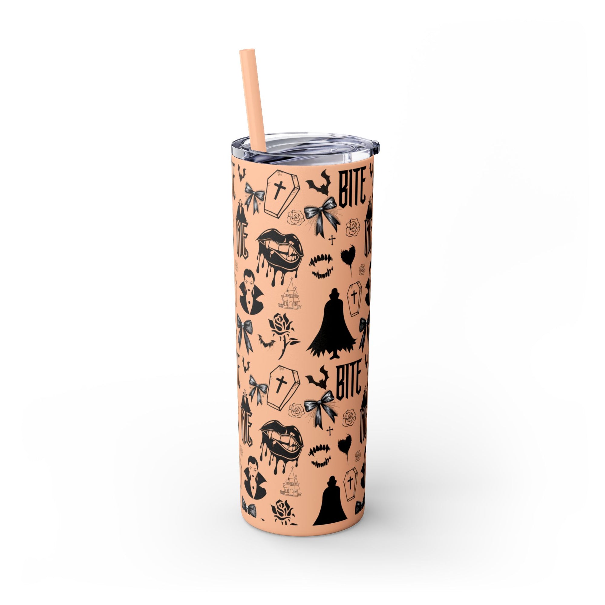 Gothic Skinny Tumbler, Perfect for Halloween, Unique Gift for Spooky Season, Cute Vampire Design, Ideal for Parties, Drinkware