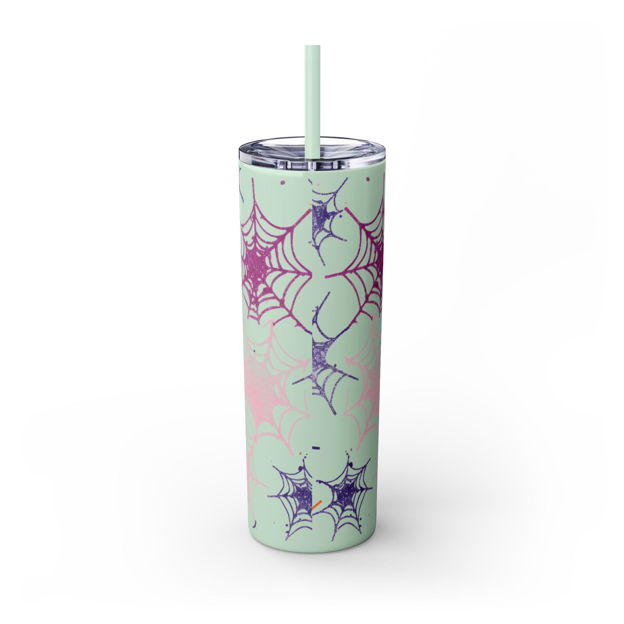 Halloween-Themed Skinny Tumbler, 20oz, I'm Here for the Booze, Travel Mug, Spider Web Design, Party Accessory, Fun Gift Idea