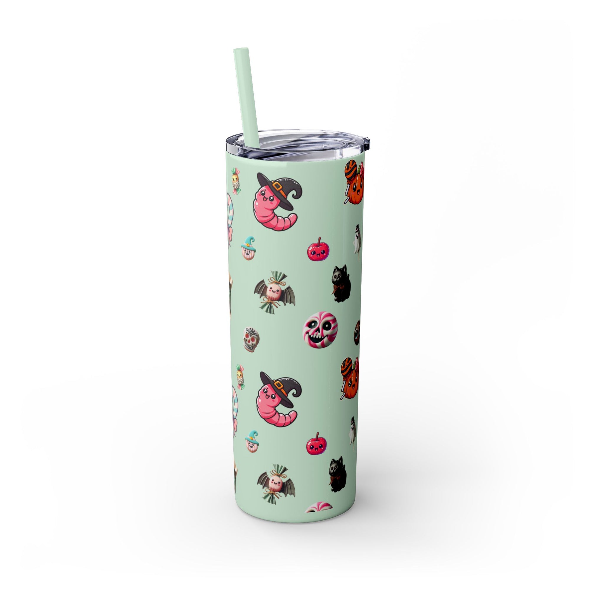 Playful Halloween Skinny Tumbler with Straw, 20oz | Cute Fall Drinkware, Halloween Mug, Party Favor, Gift for Her, Seasonal Decor