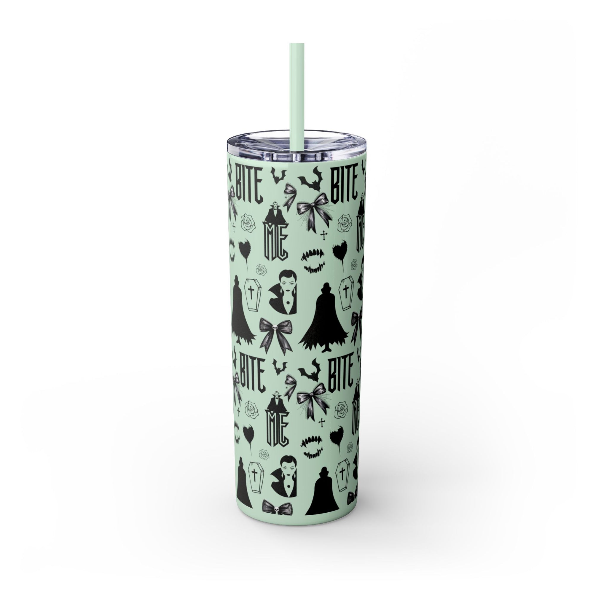 Gothic Skinny Tumbler, Perfect for Halloween, Unique Gift for Spooky Season, Cute Vampire Design, Ideal for Parties, Drinkware